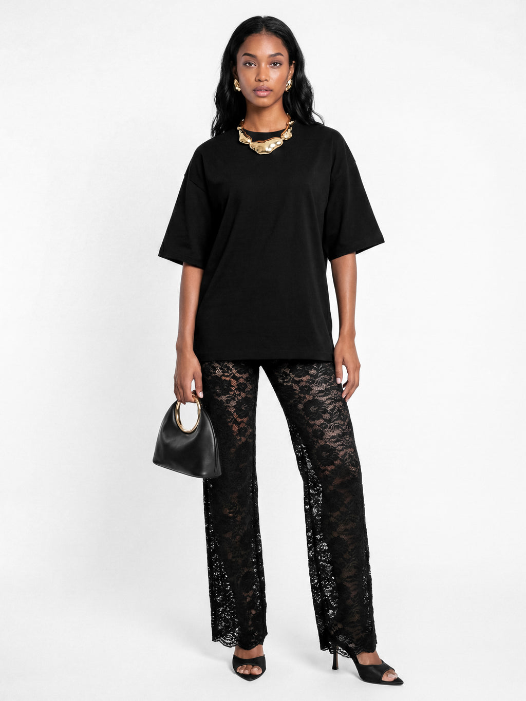 Maya Black Floral Lace High Waist Trousers