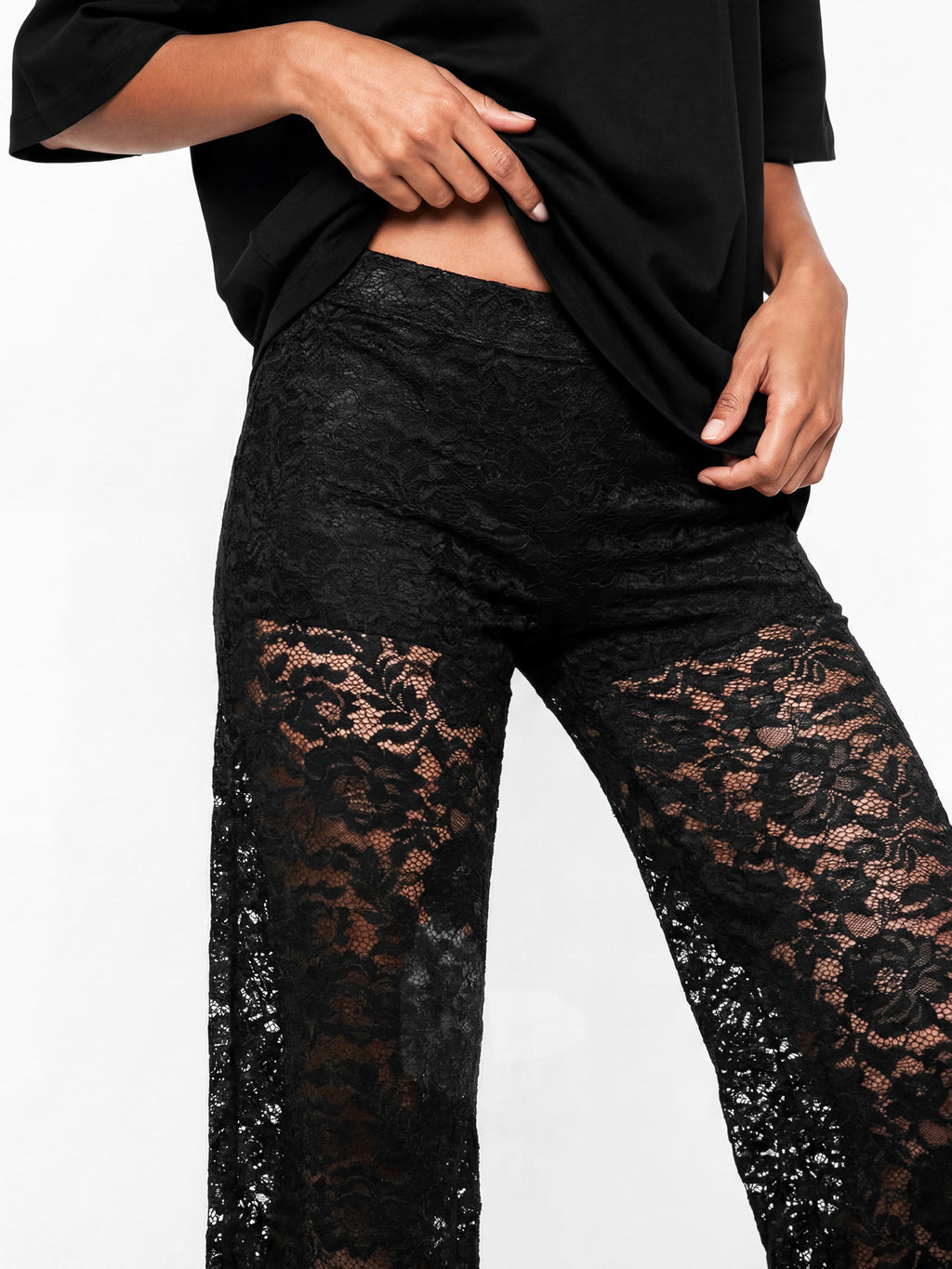 Maya Black Floral Lace High Waist Trousers