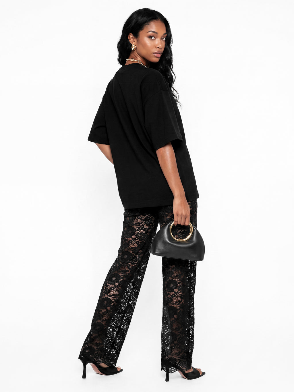 Maya Black Floral Lace High Waist Trousers