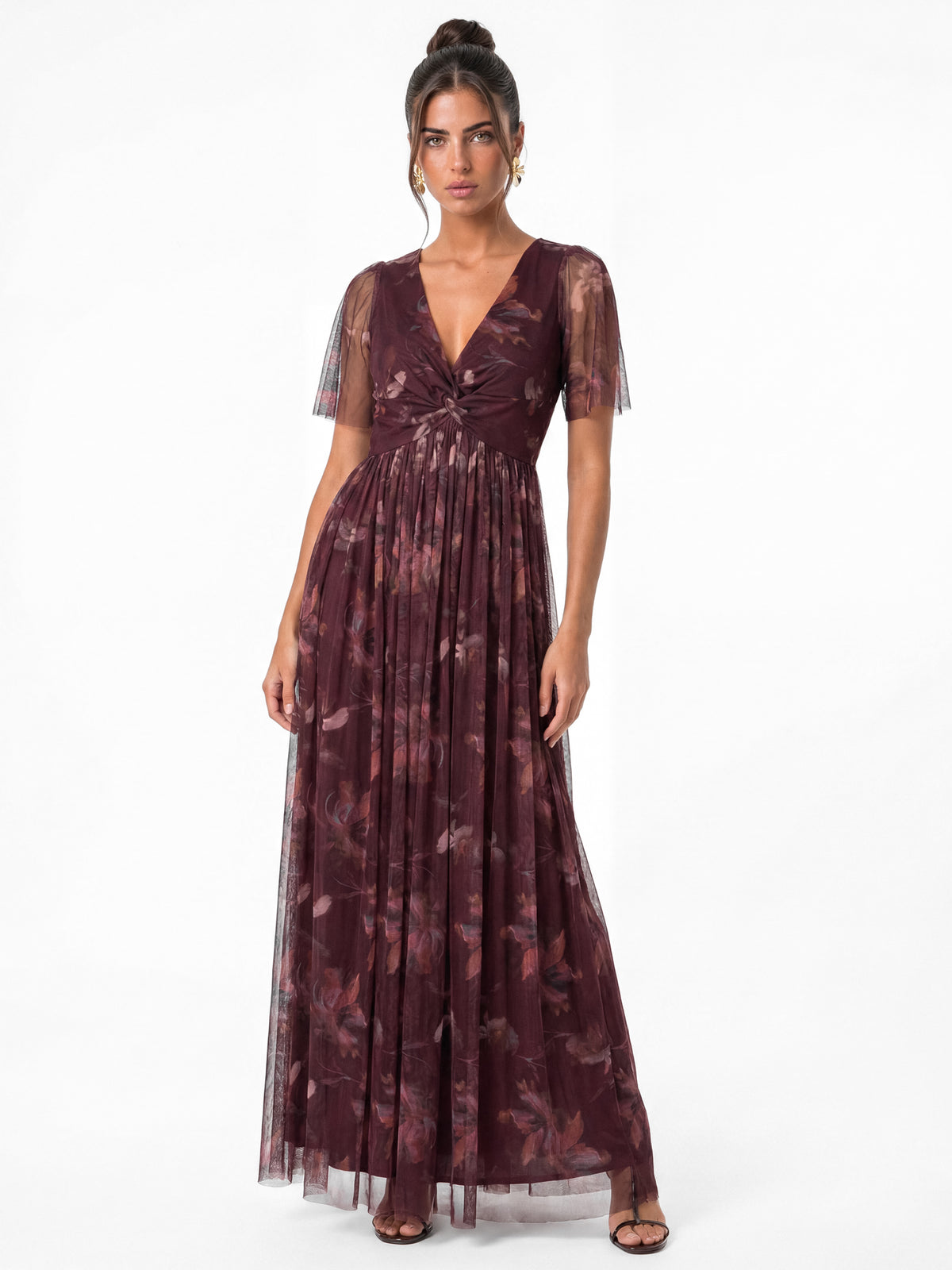 Anaya With Love Recycled Fig Floral Print Twist Detail Maxi Dress