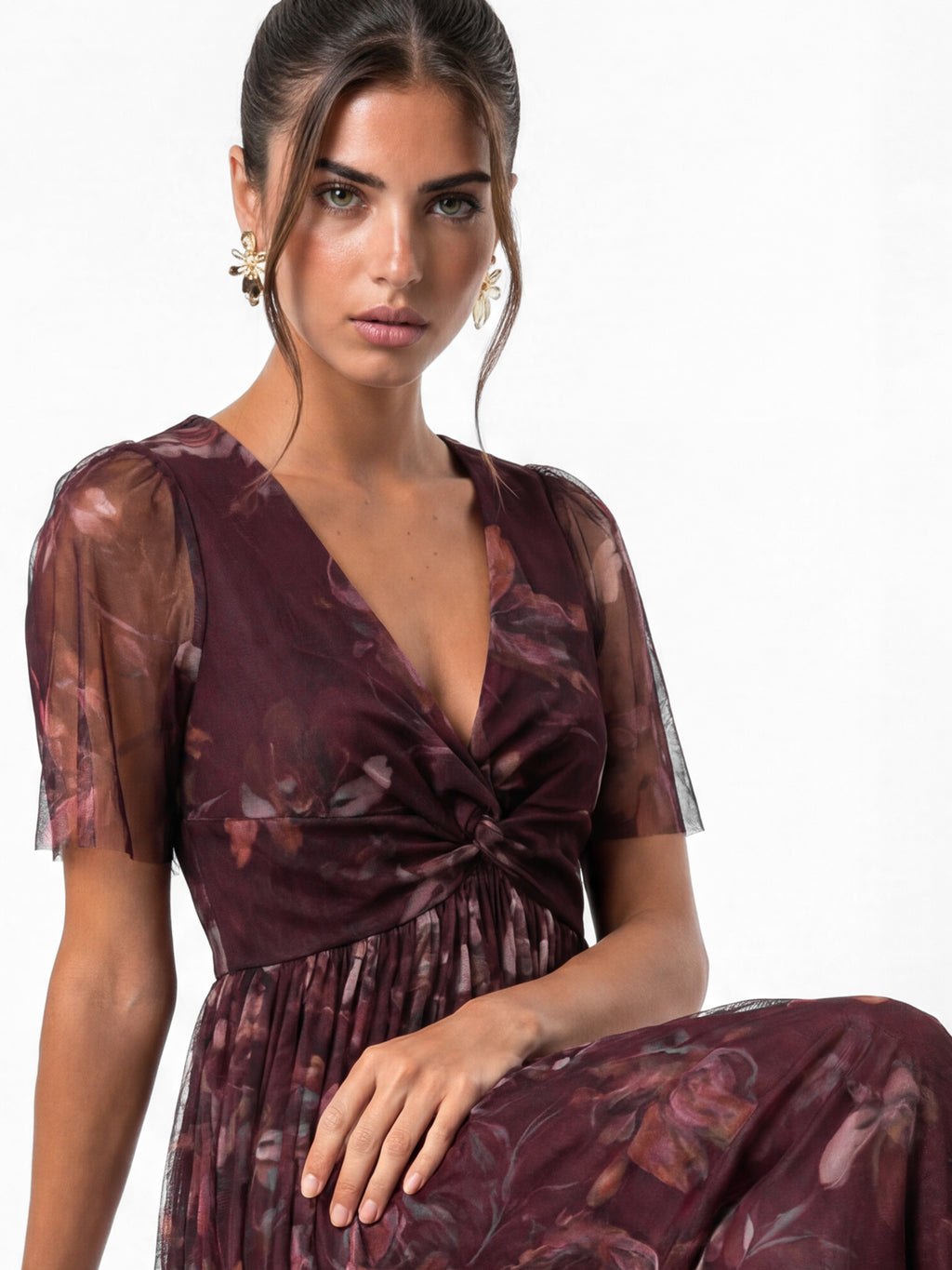 Anaya With Love Recycled Fig Floral Print Twist Detail Maxi Dress