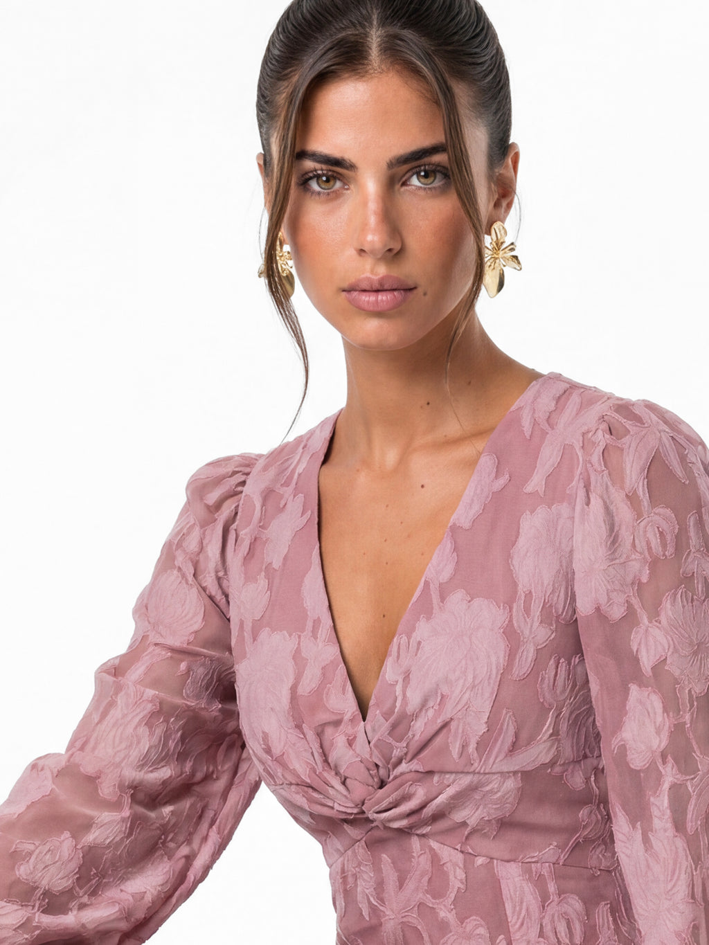 Anaya With Love Recycled Twilight Mauve Floral Burnout Twist Midaxi Dress