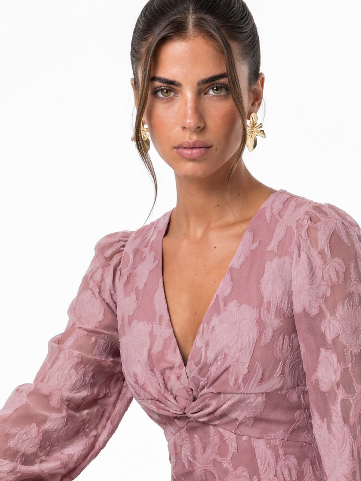 Anaya With Love Recycled Twilight Mauve Floral Burnout Twist Midaxi Dress