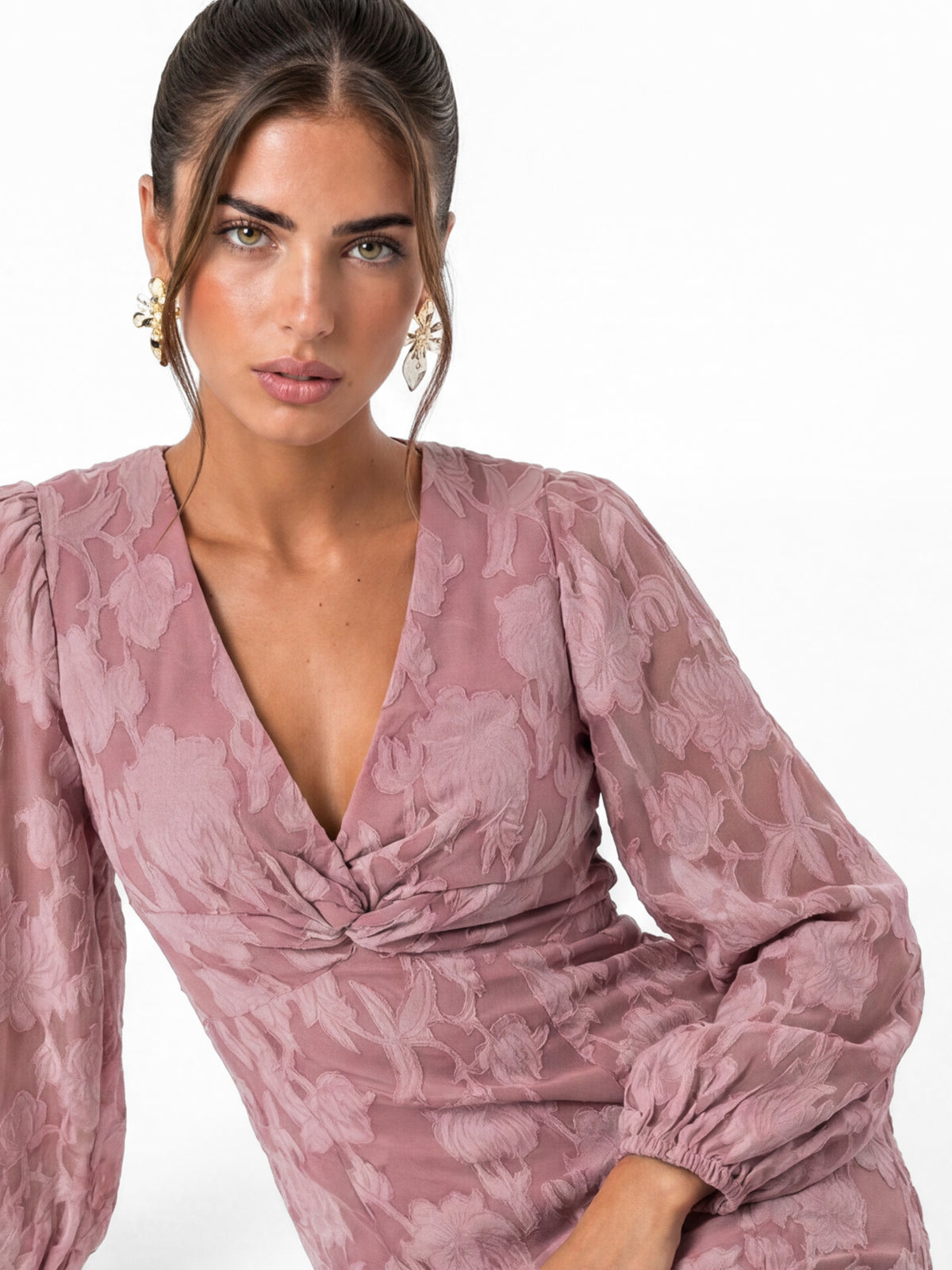 Anaya With Love Recycled Twilight Mauve Floral Burnout Twist Midaxi Dress