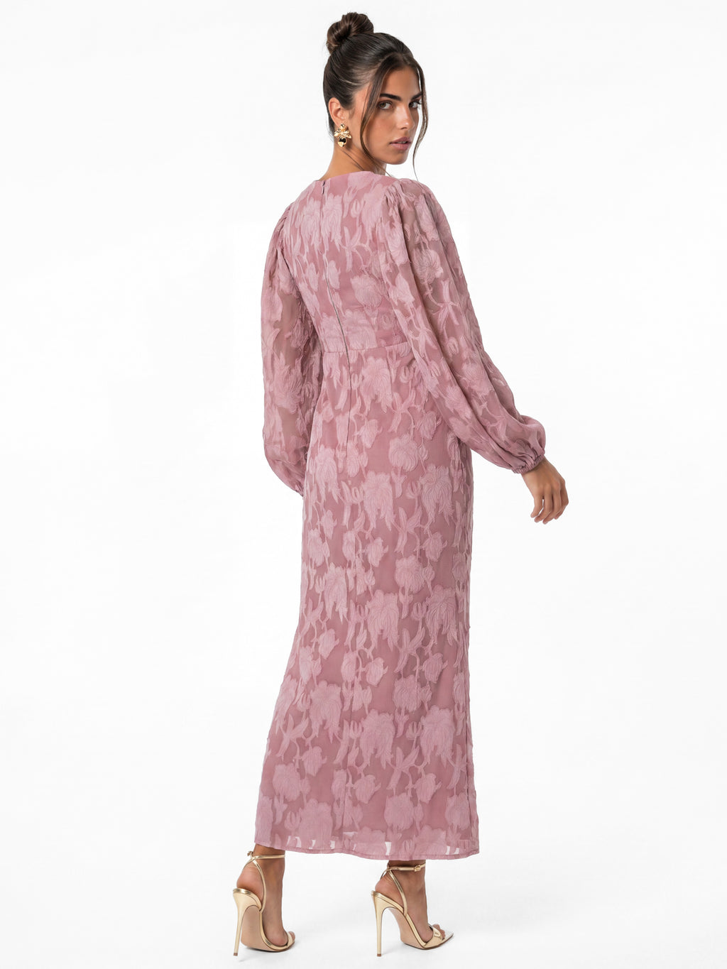 Anaya With Love Recycled Twilight Mauve Floral Burnout Twist Midaxi Dress