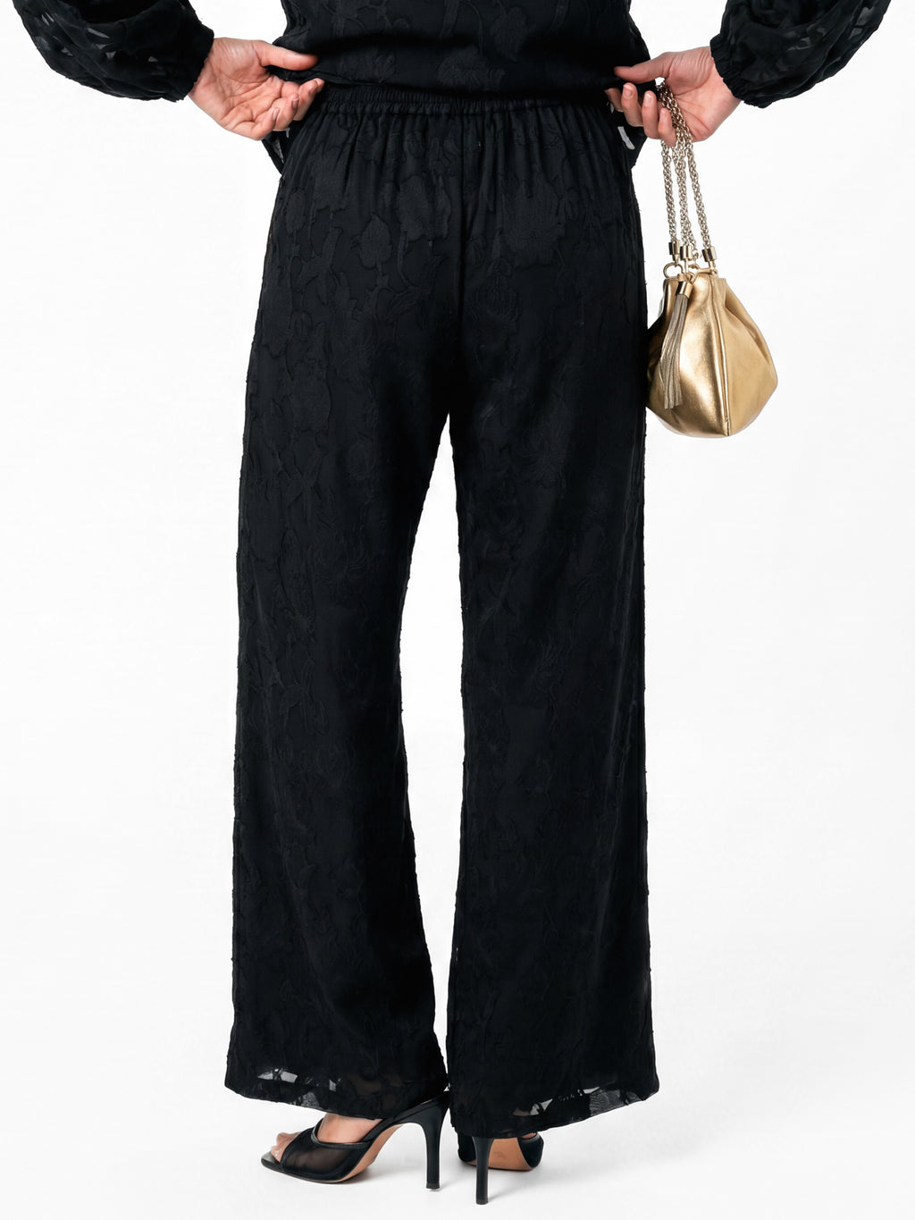 Anaya With Love Recycled Black Floral Burnout High Waist Wide Leg Trousers