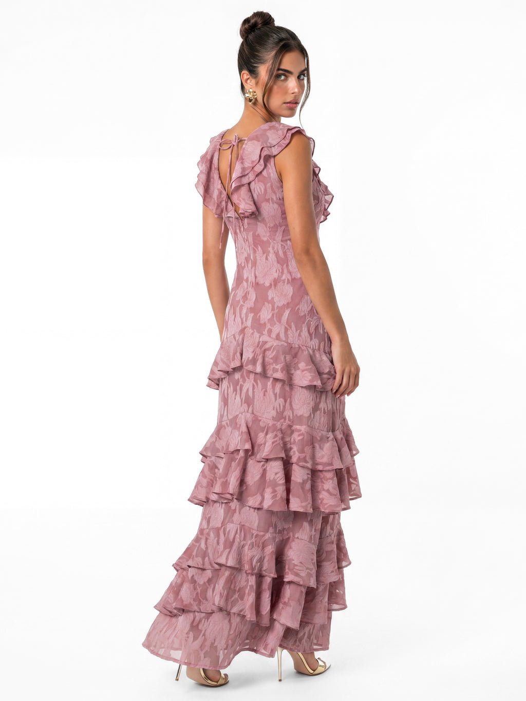 Anaya With Love Recycled Twilight Mauve V Neck Tiered Maxi Dress