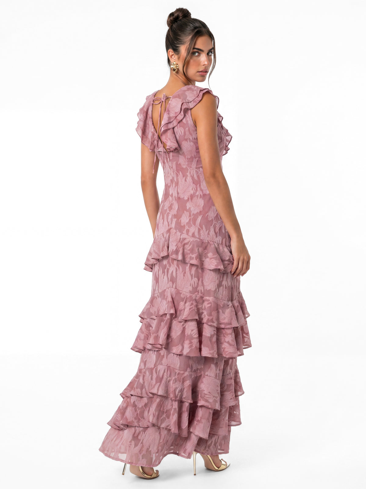 Anaya With Love Recycled Twilight Mauve V Neck Tiered Maxi Dress