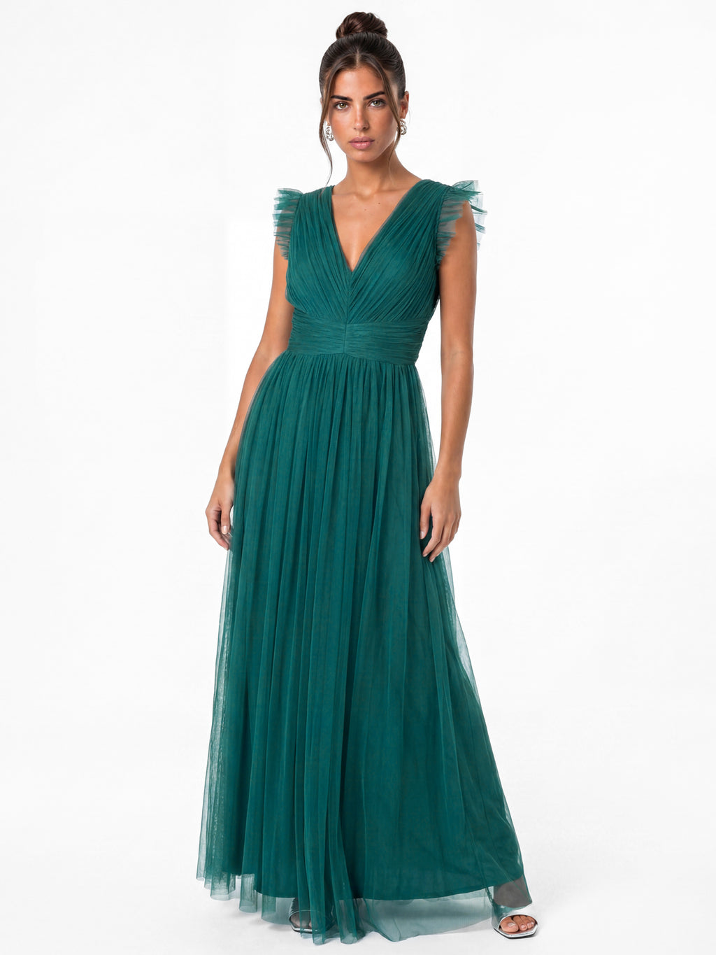 Anaya With Love Recycled Teal Flutter Sleeve Maxi Dress