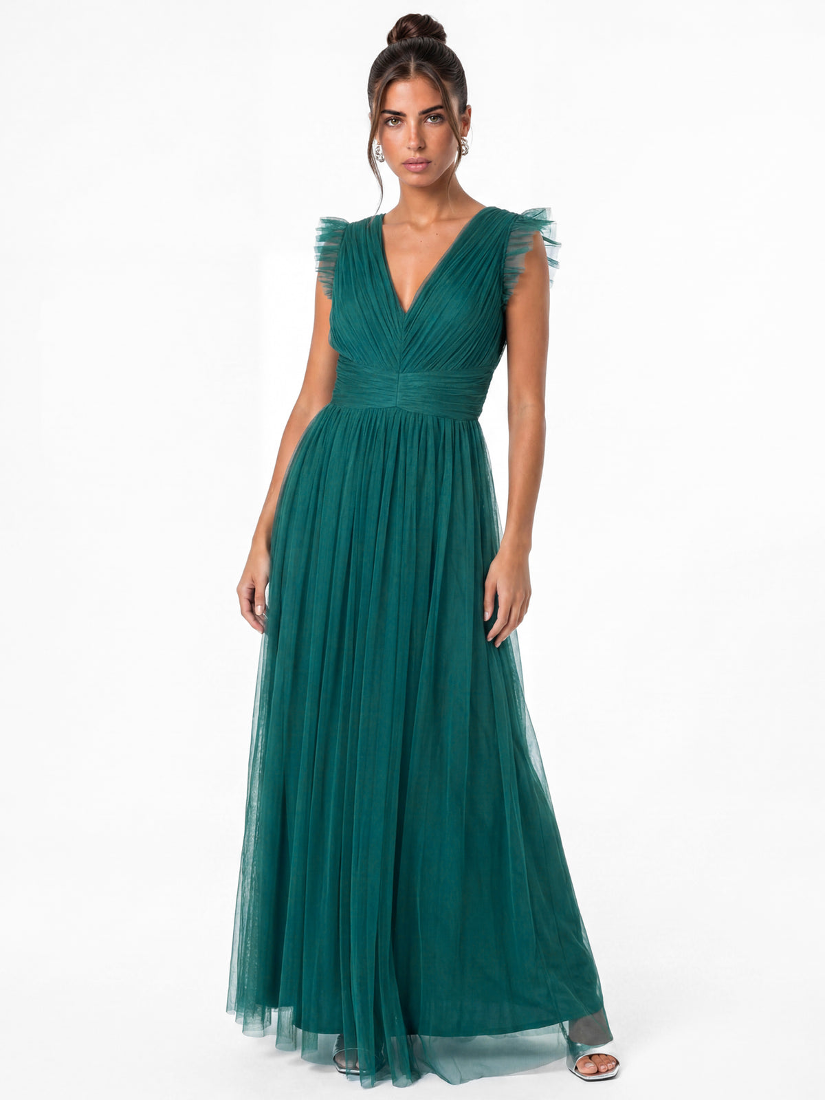 Anaya With Love Recycled Teal Flutter Sleeve Maxi Dress