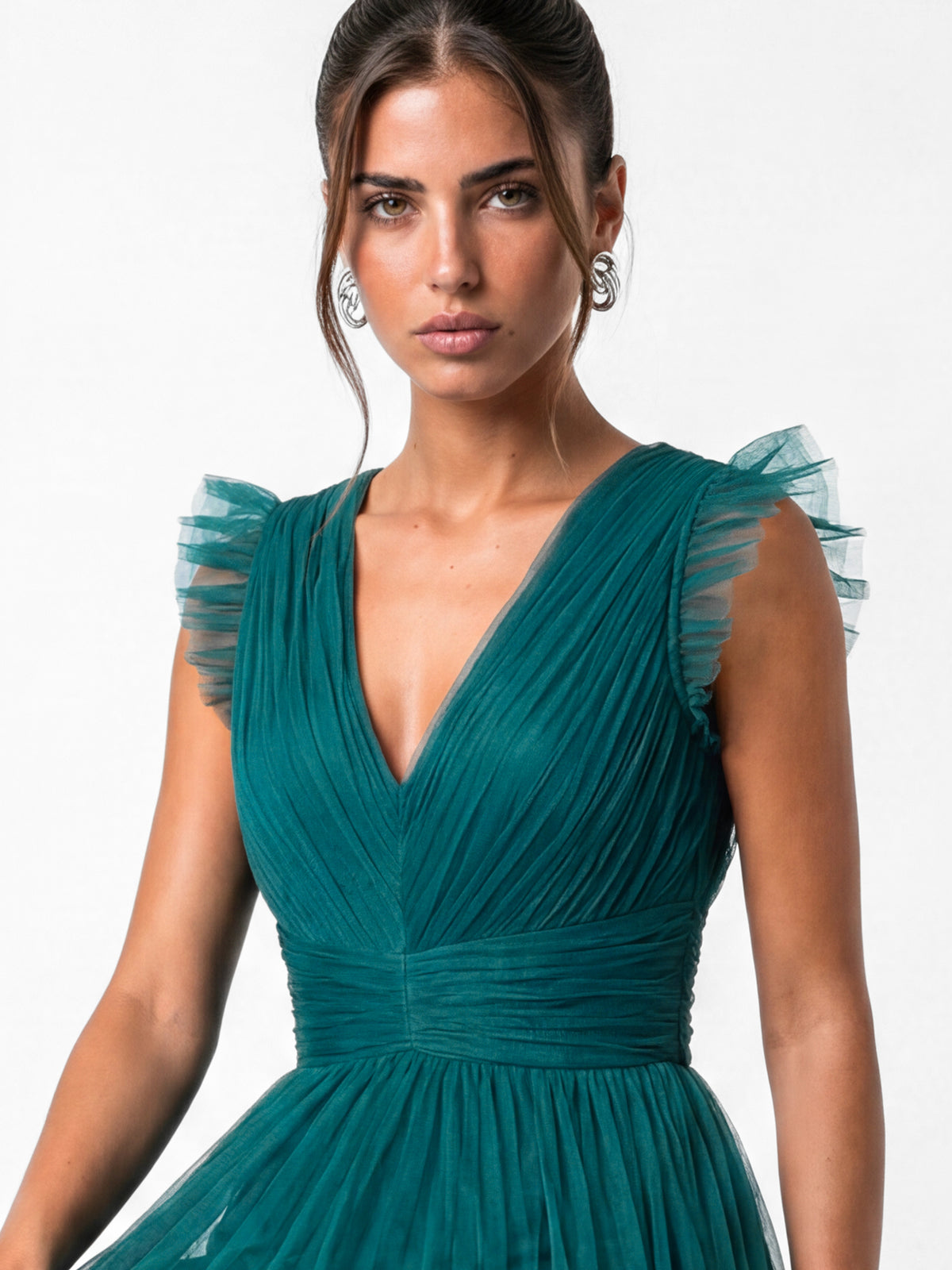 Anaya With Love Recycled Teal Flutter Sleeve Maxi Dress