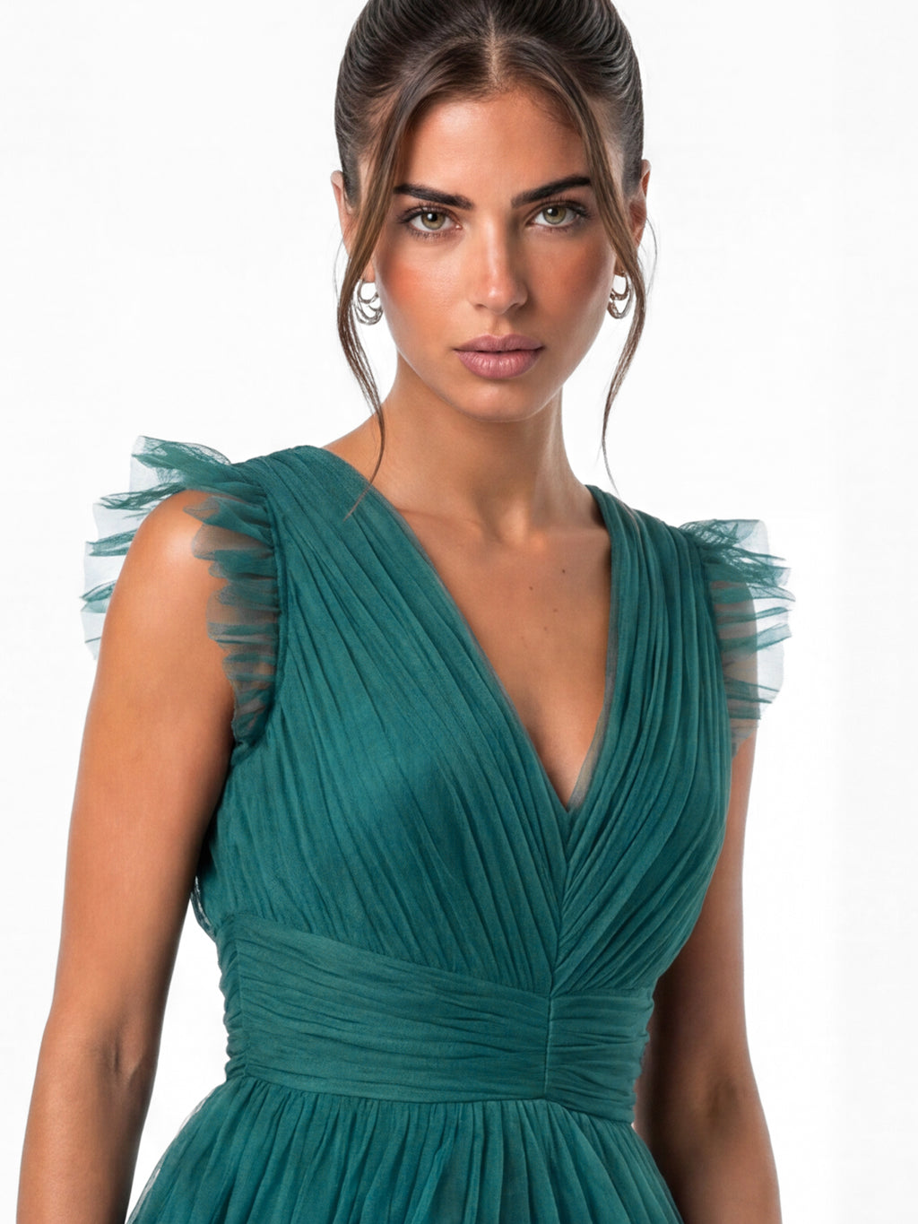 Anaya With Love Recycled Teal Flutter Sleeve Maxi Dress