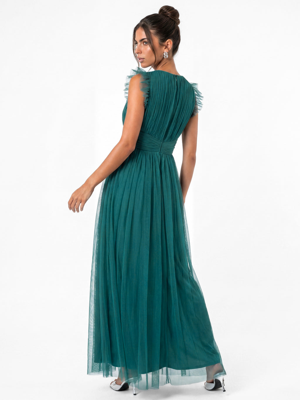 Anaya With Love Recycled Teal Flutter Sleeve Maxi Dress
