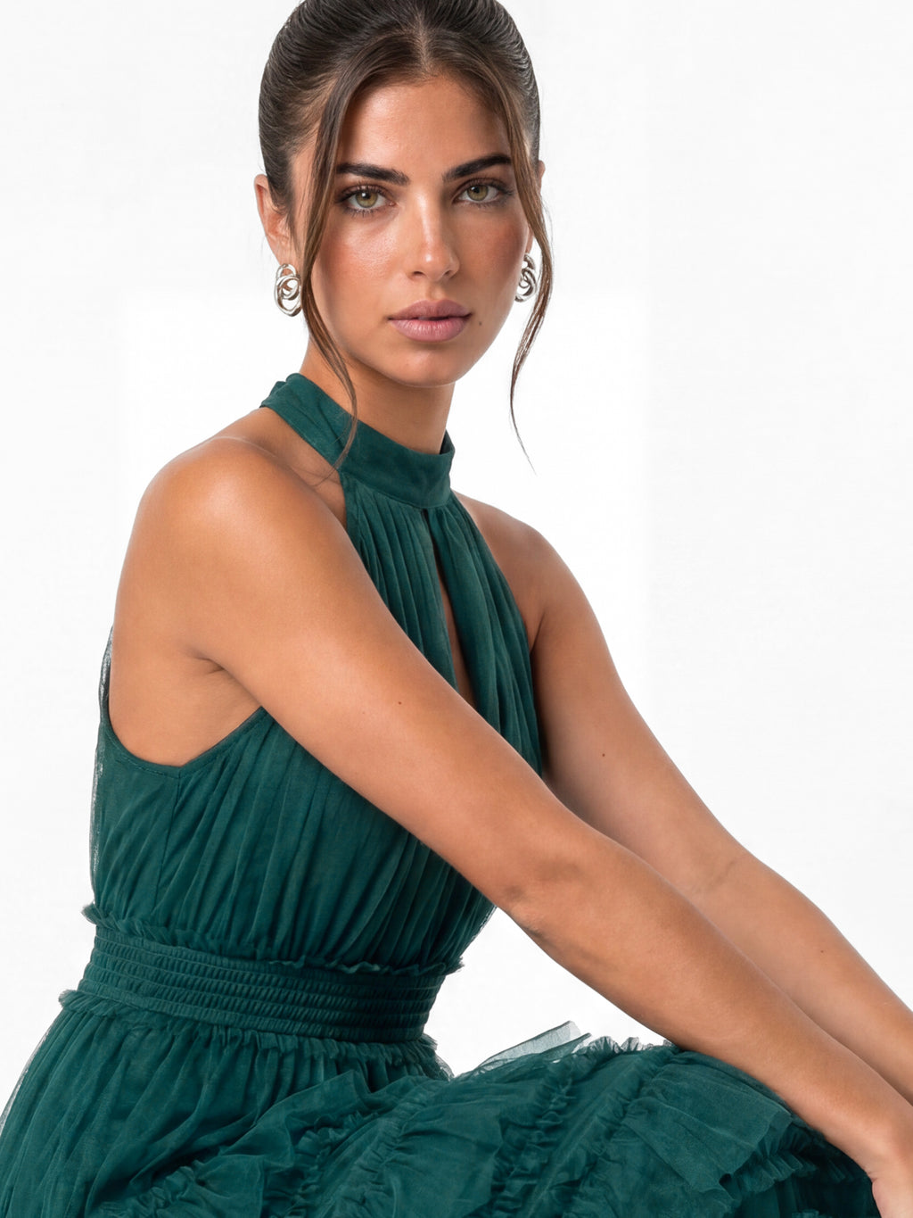 Anaya With Love Recycled Teal Halter Neck Tiered Maxi Dress