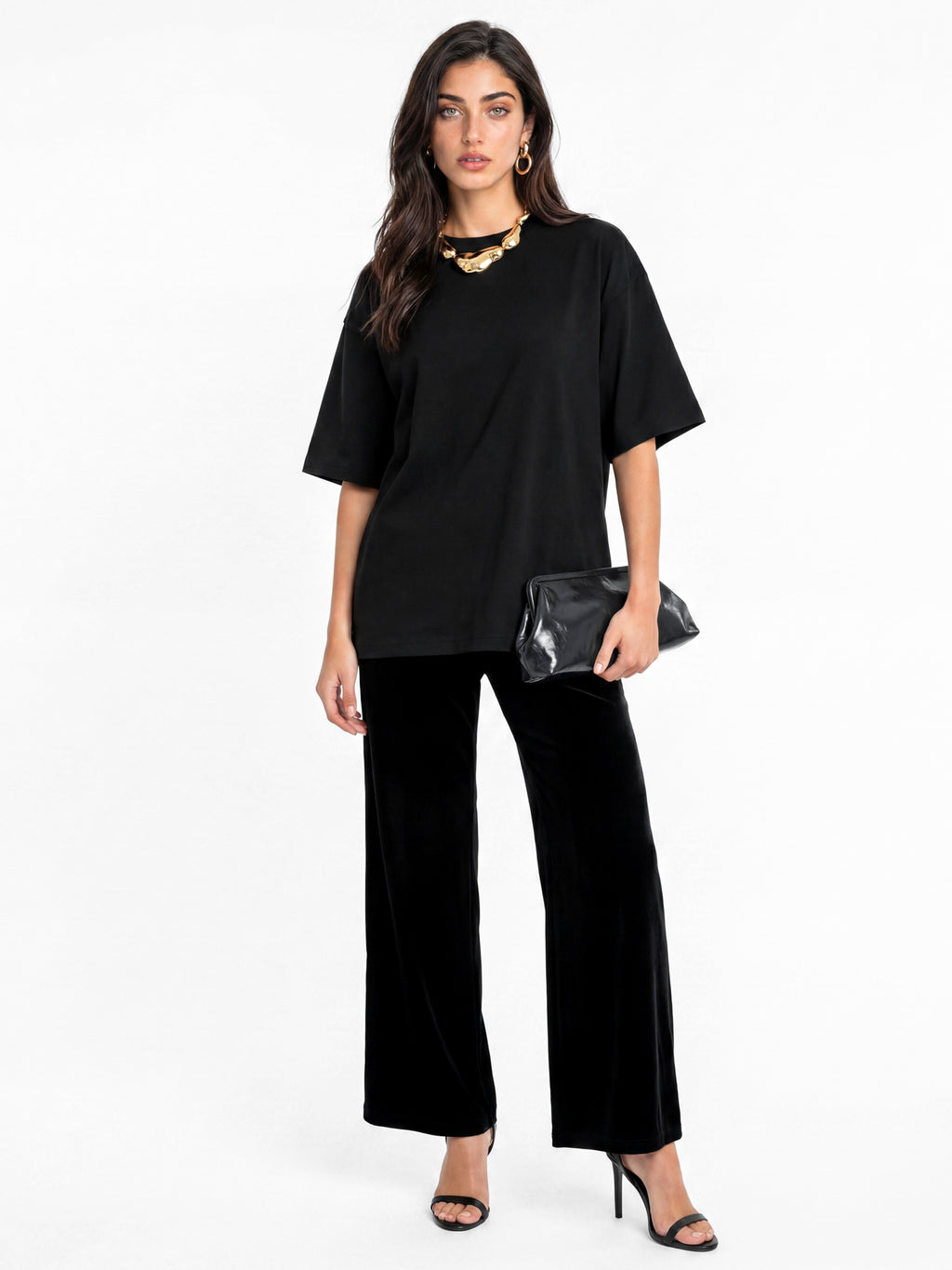 Lovedrobe Black High Waist Wide Leg Velvet Trousers With Pockets