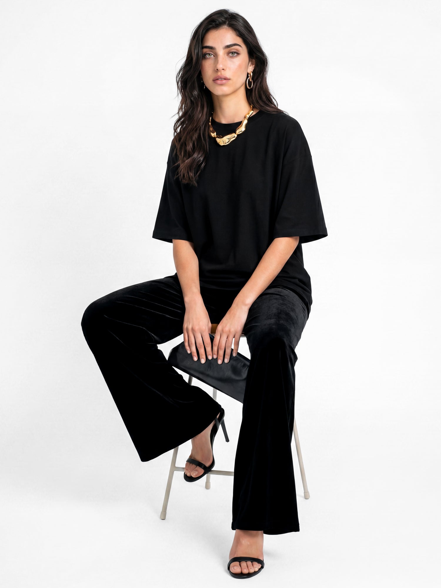 Lovedrobe Black High Waist Wide Leg Velvet Trousers With Pockets