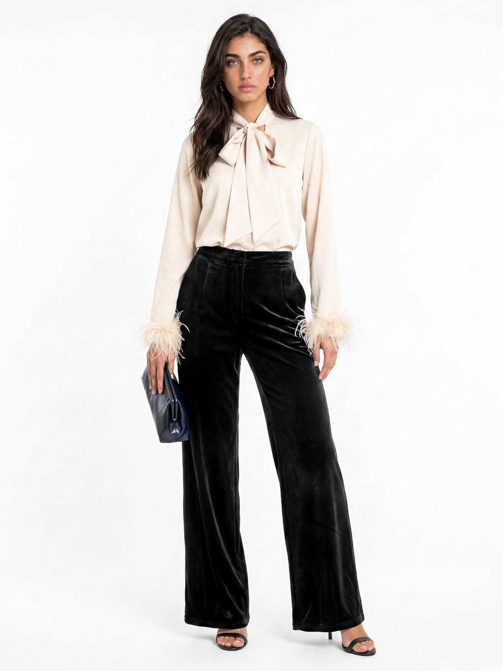 Lovedrobe Black High Waist Wide Leg Velvet Trousers With Pockets
