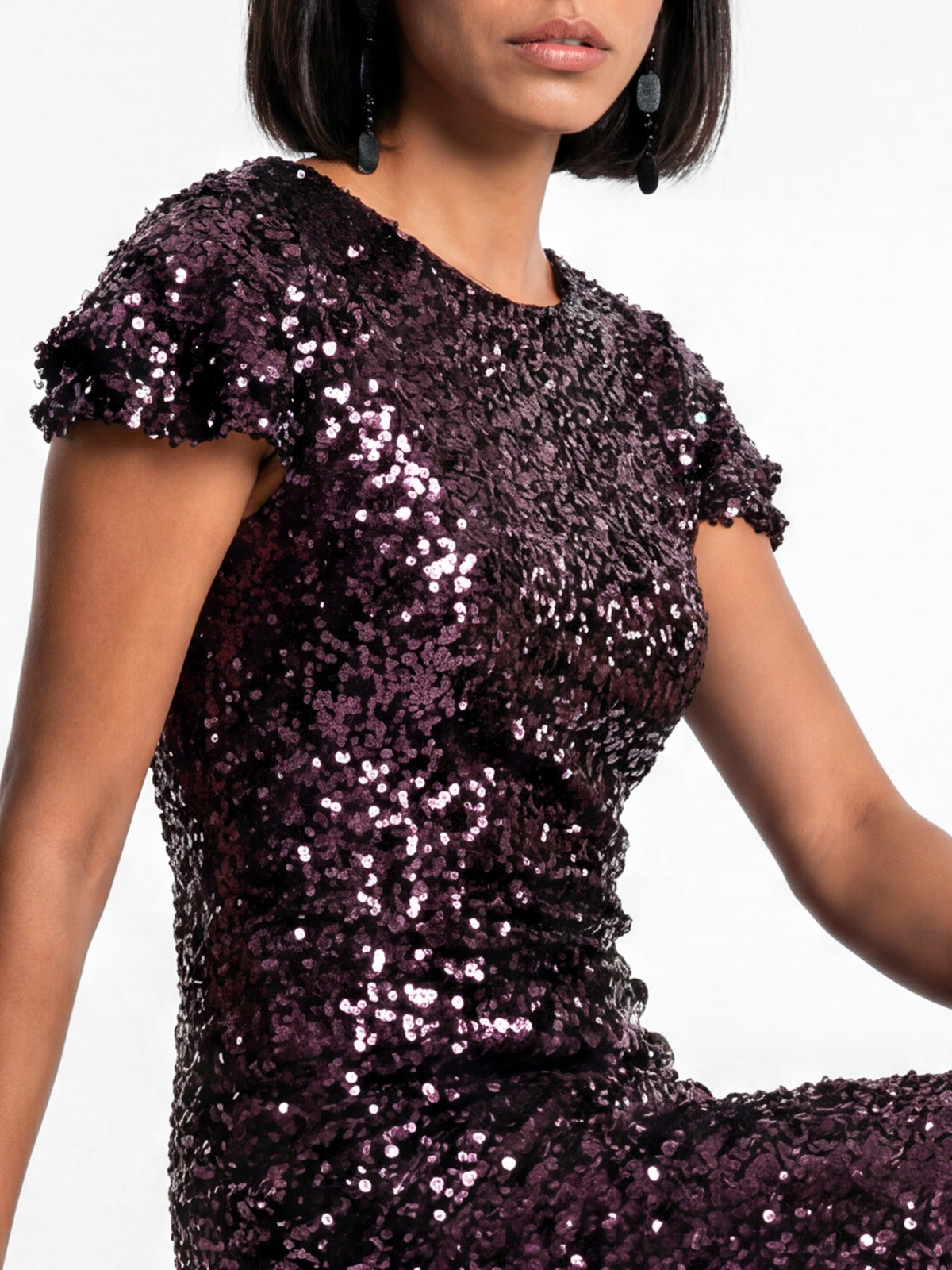 Maya Purple Sequin Flutter Sleeve V Back Maxi Dress