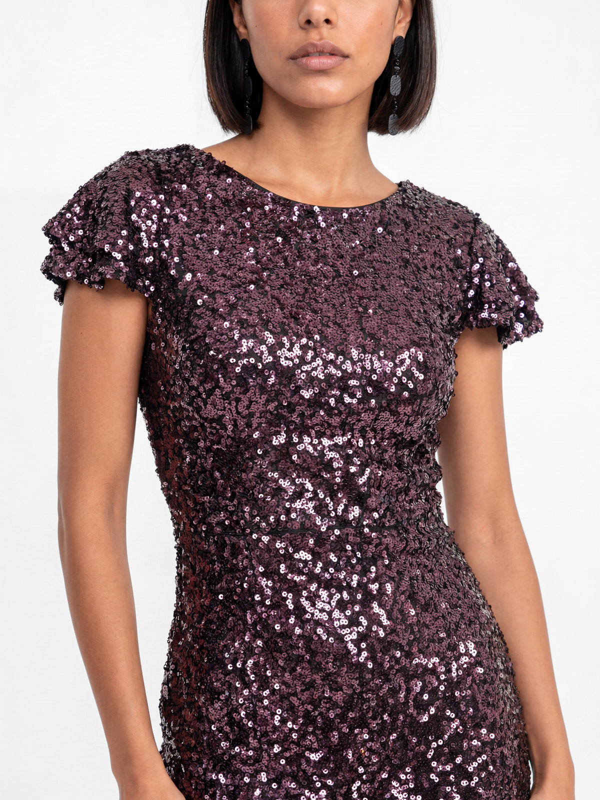Maya Purple Sequin Flutter Sleeve V Back Maxi Dress