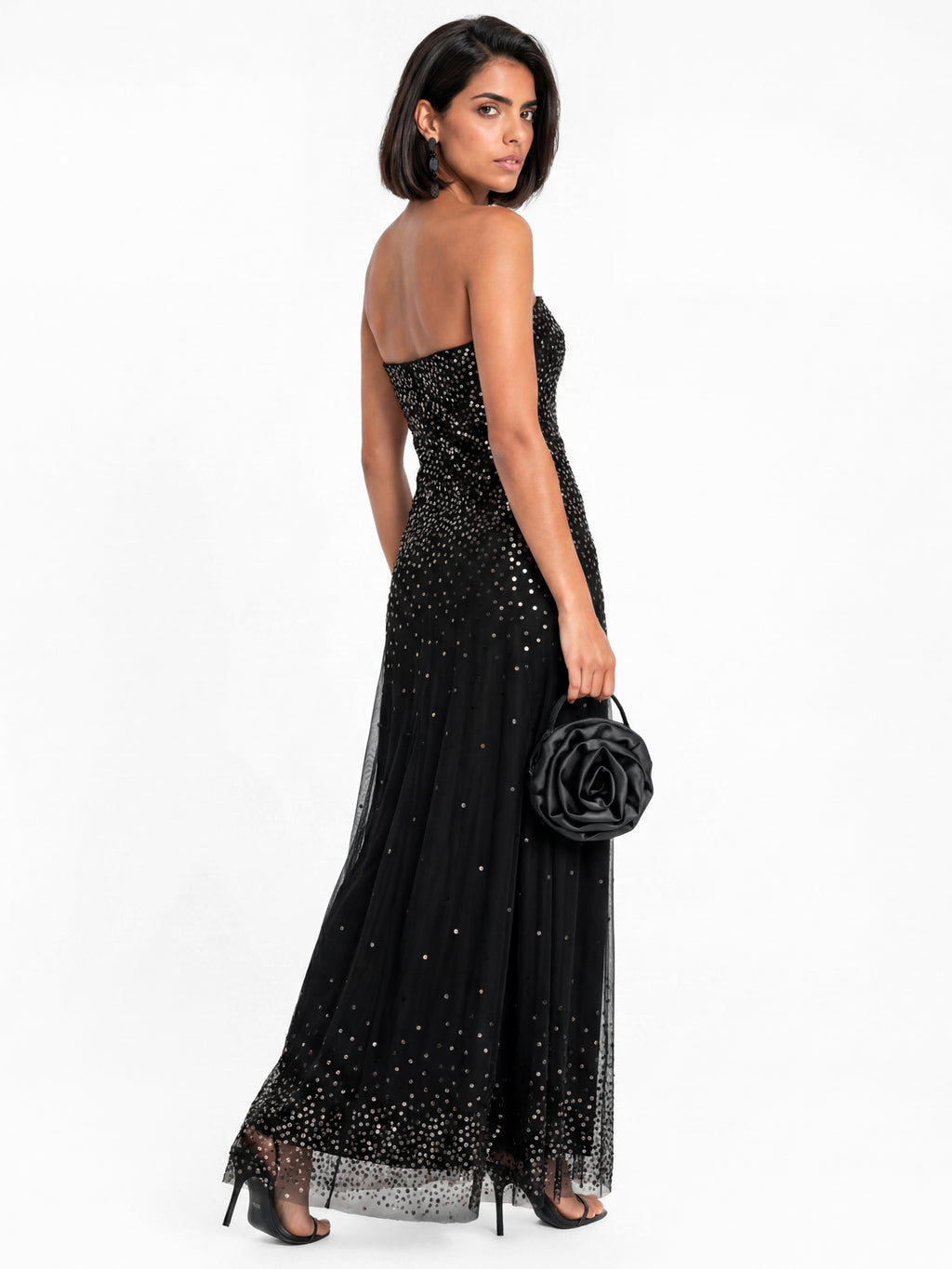 Maya Black Floral Embellished Bandeau Maxi Dress