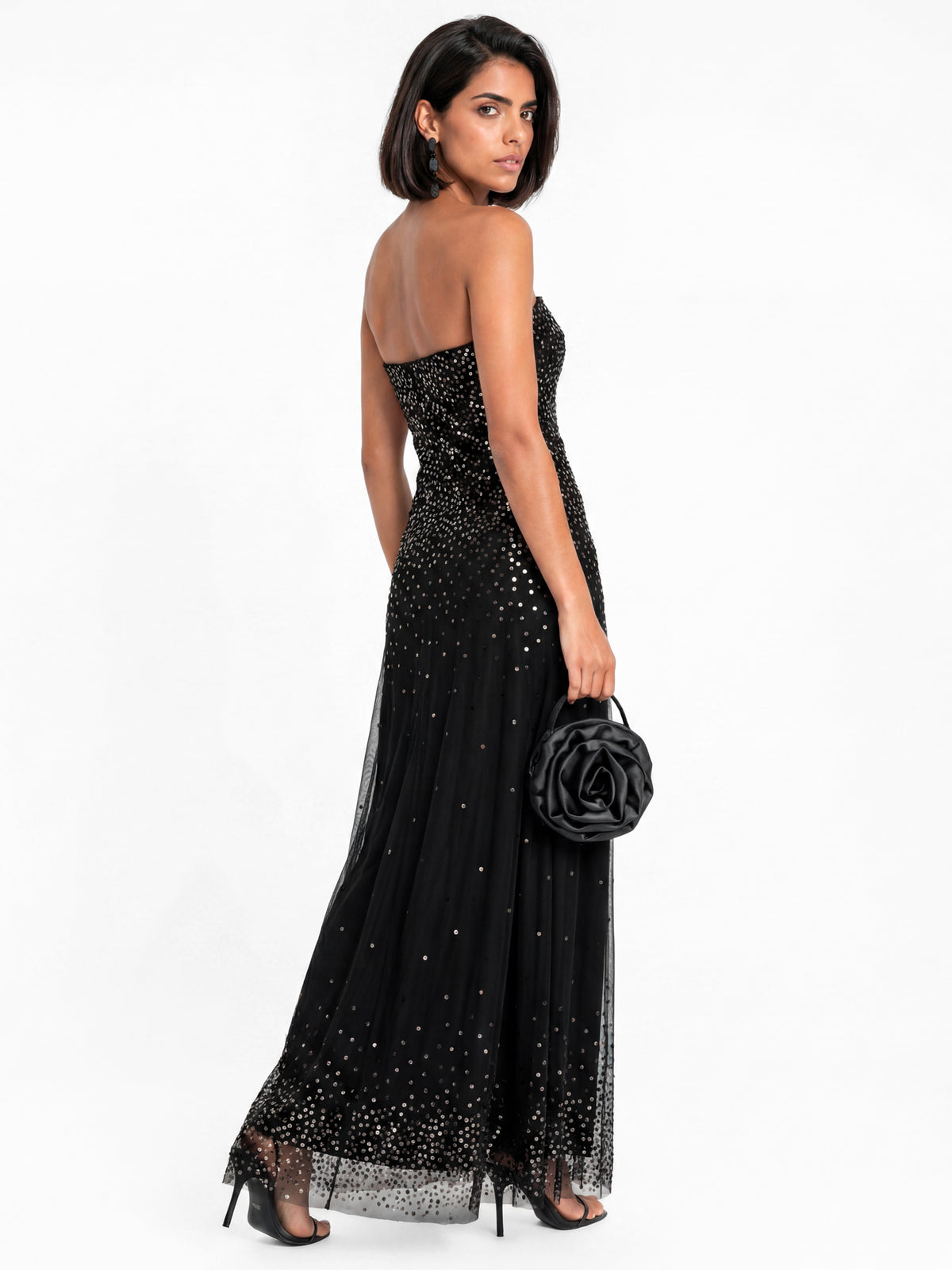 Maya Black Floral Embellished Bandeau Maxi Dress