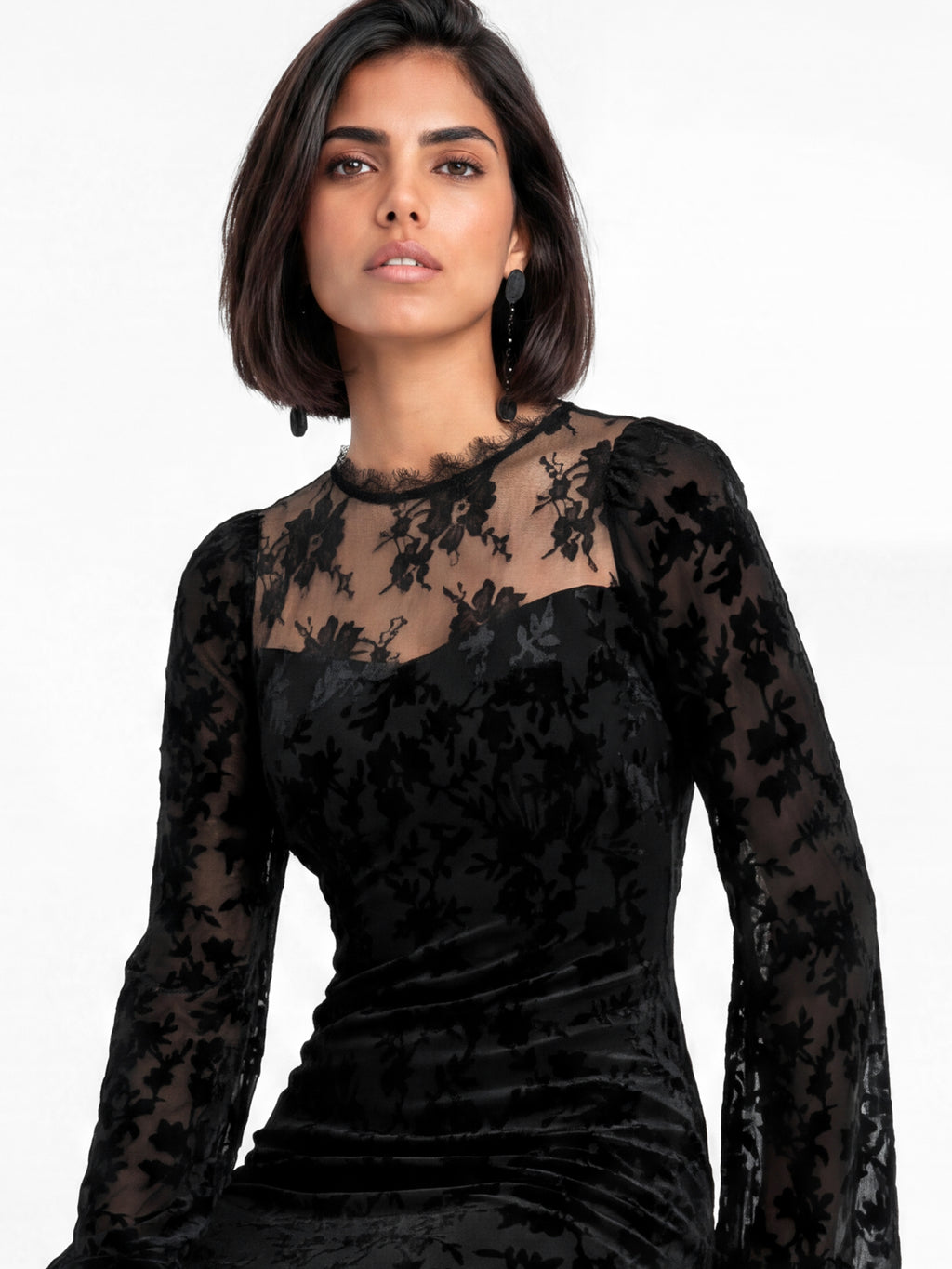 Maya Black Floral Velvet Burnout Bell Sleeve Maxi Dress