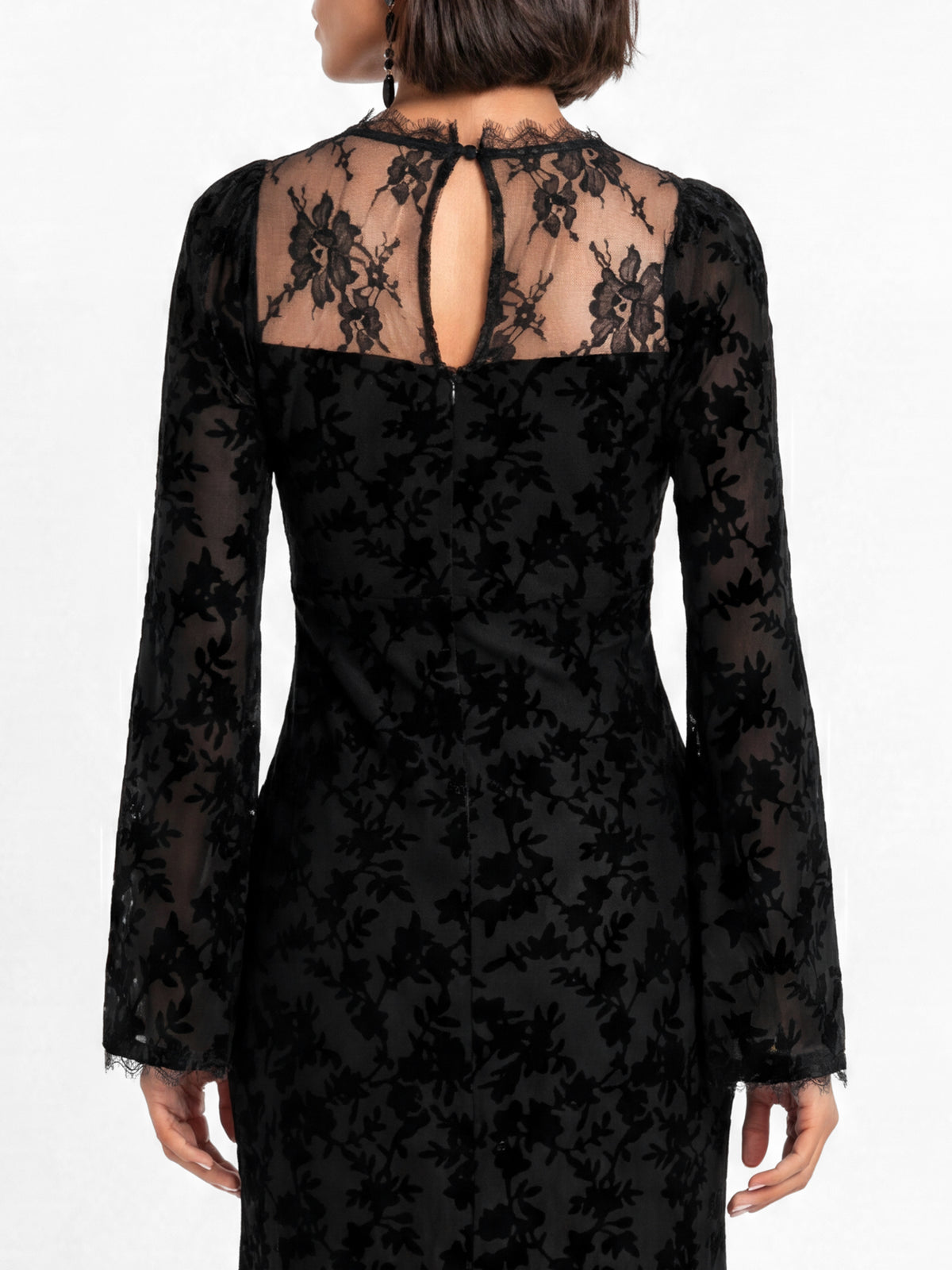 Maya Black Floral Velvet Burnout Bell Sleeve Maxi Dress