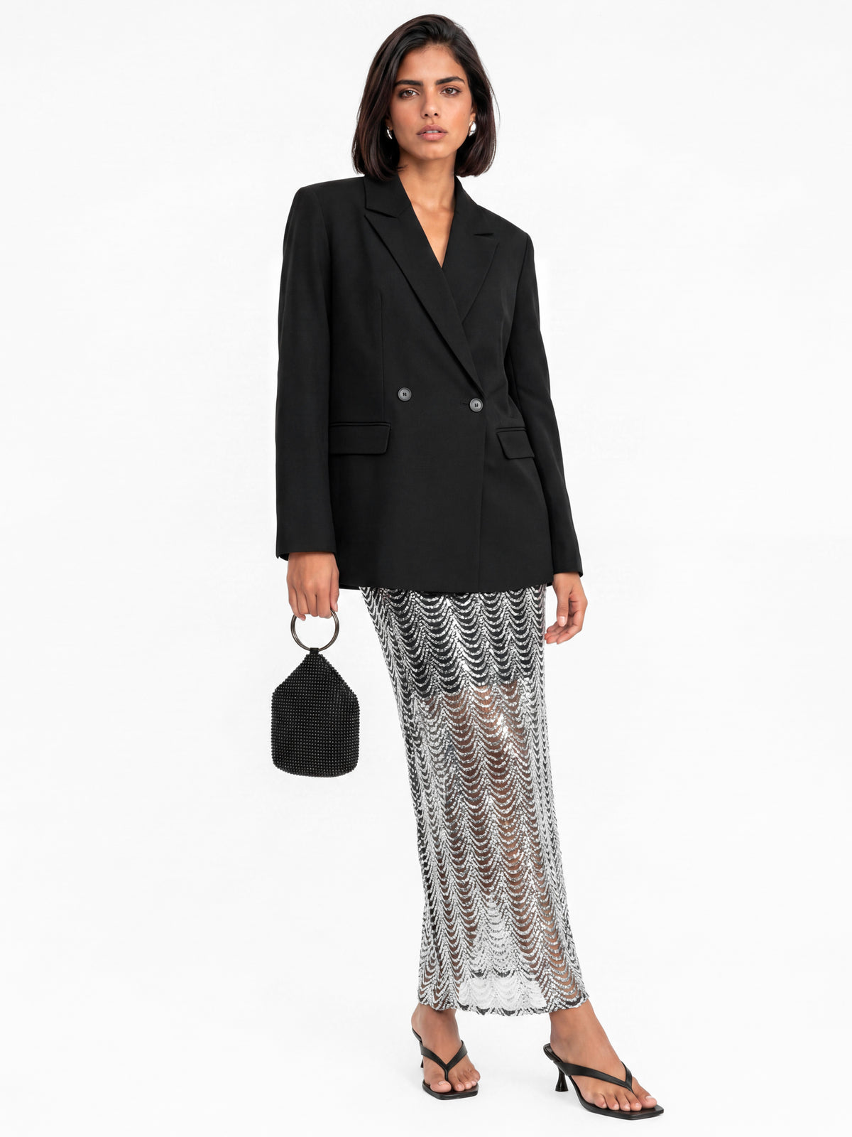 Maya Silver Embellished Midaxi Skirt