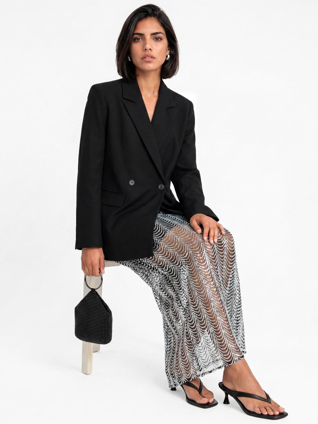 Maya Silver Embellished Midaxi Skirt