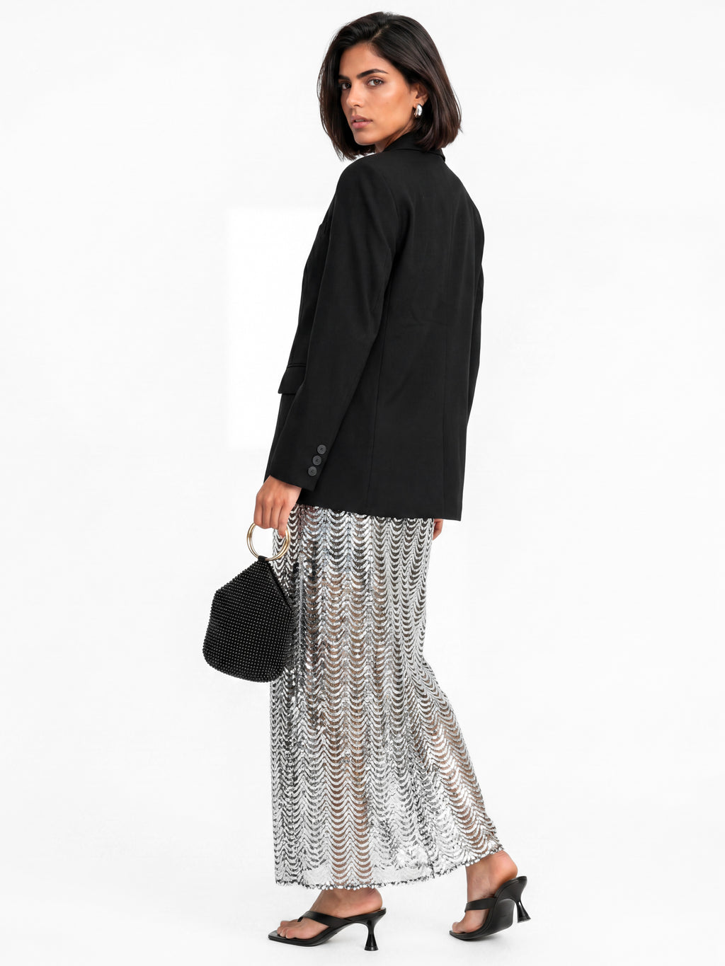 Maya Silver Embellished Midaxi Skirt