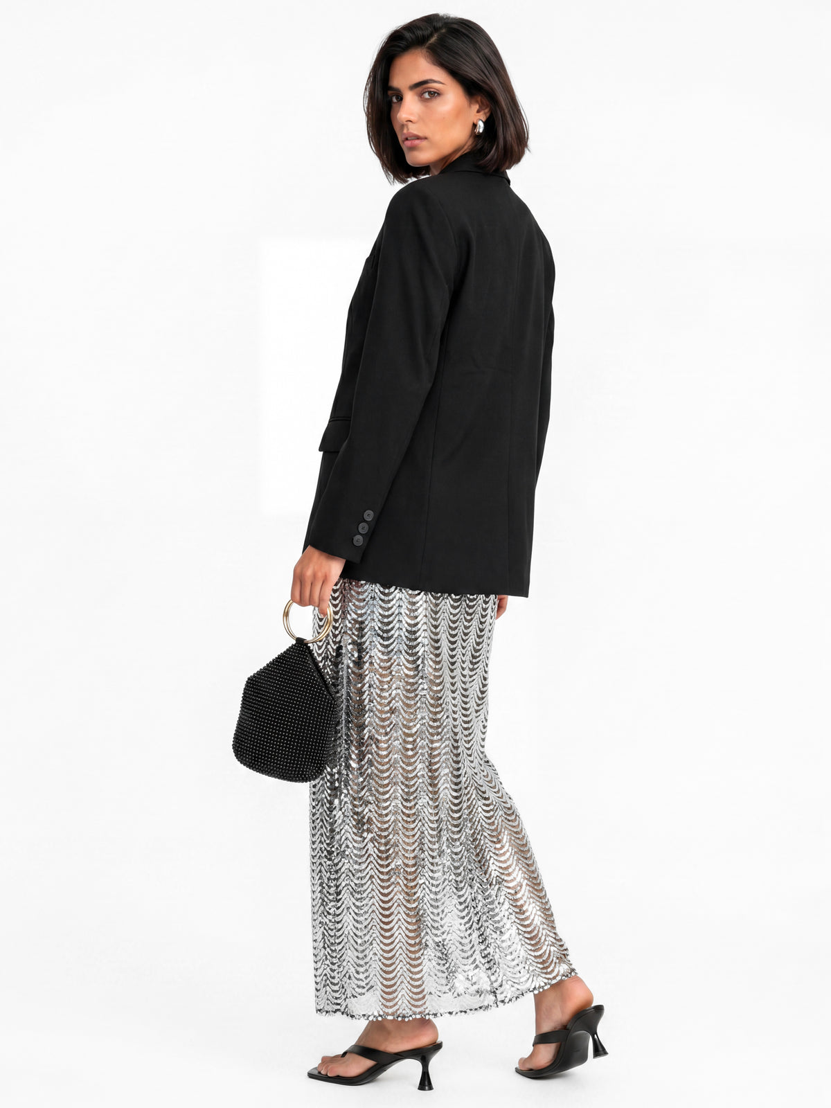 Maya Silver Embellished Midaxi Skirt