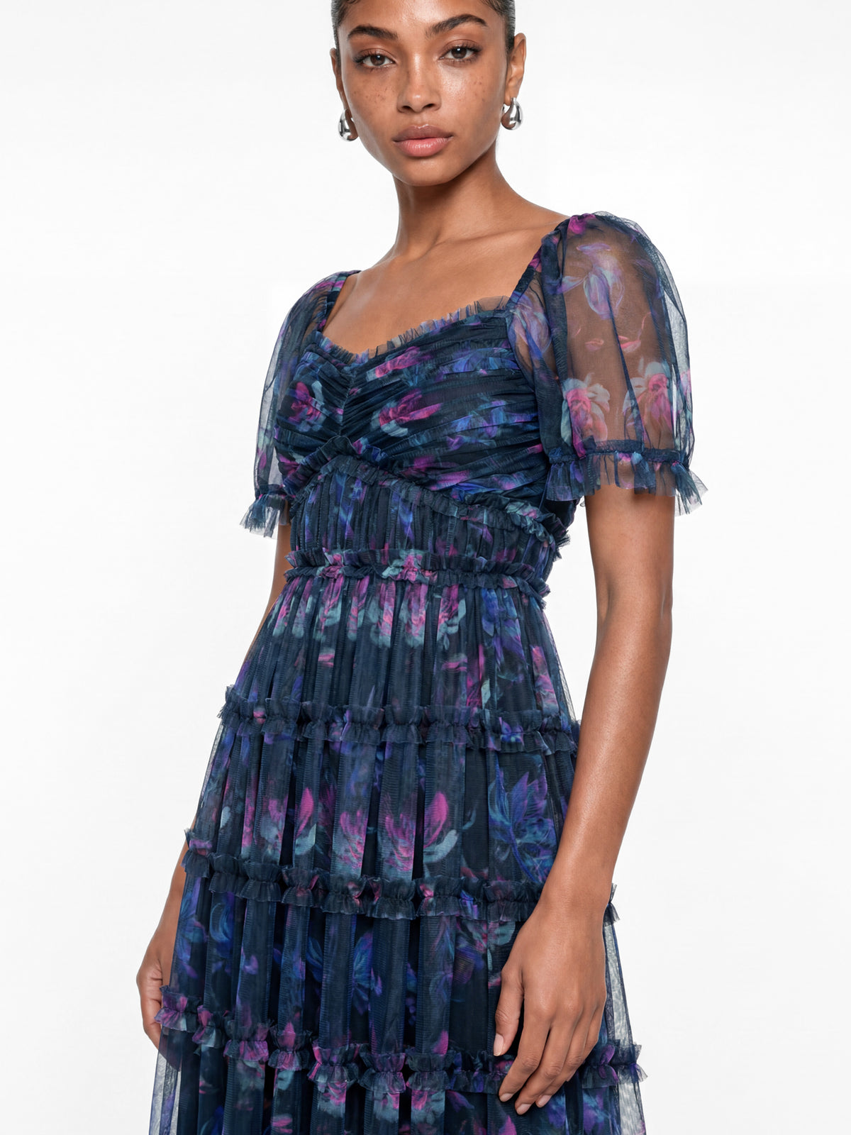 Anaya With Love Recycled Navy Floral Print Ruffle Midaxi Dress