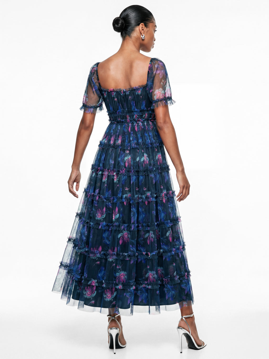 Anaya With Love Recycled Navy Floral Print Ruffle Midaxi Dress