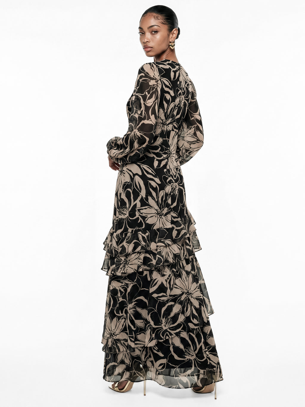 Anaya With Love Recycled Floral Long Sleeve Tiered Maxi Dress
