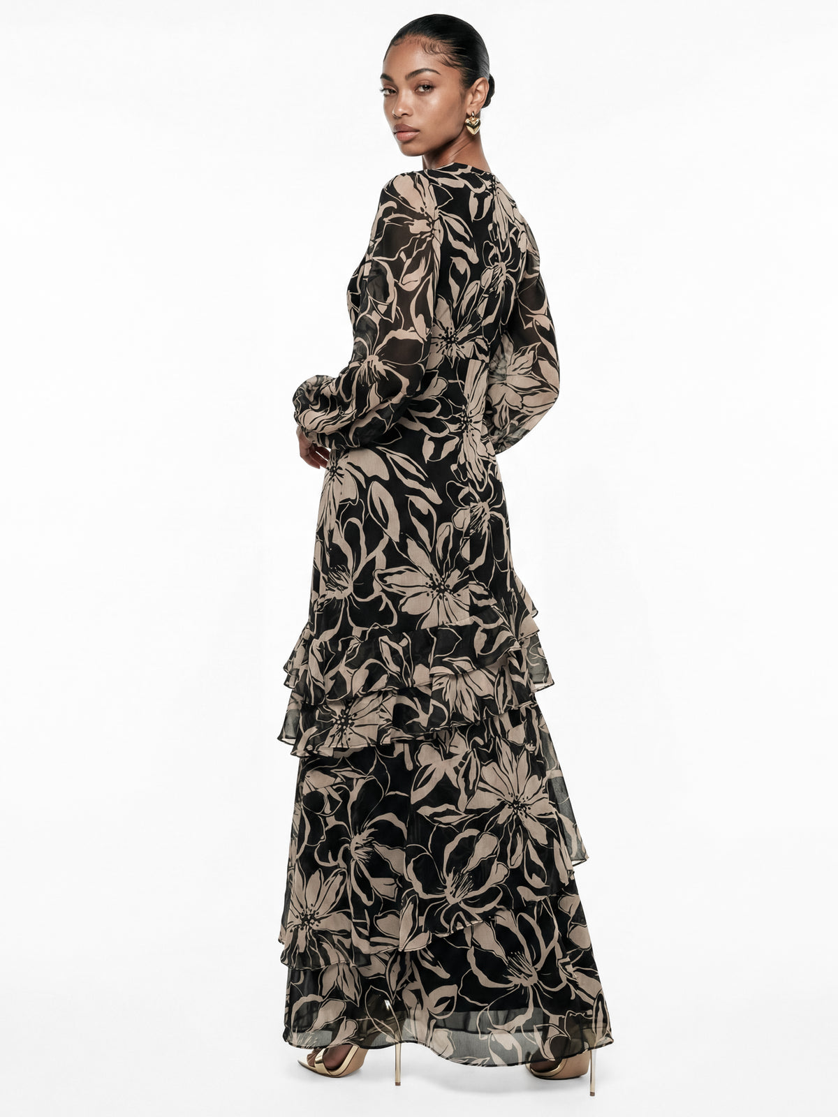 Anaya With Love Recycled Floral Long Sleeve Tiered Maxi Dress