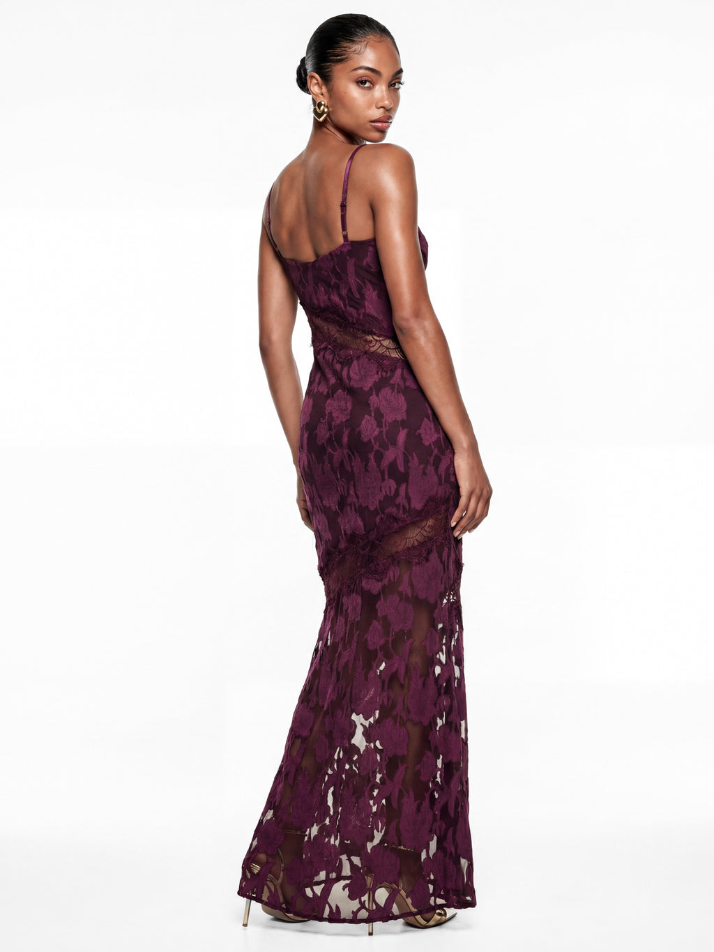 Anaya With Love Recycled Fig Floral Burnout Lace Cami Maxi Dress