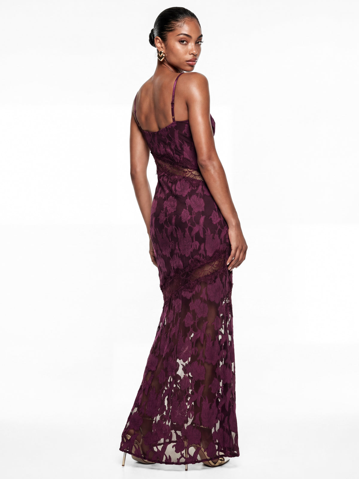 Anaya With Love Recycled Fig Floral Burnout Lace Cami Maxi Dress