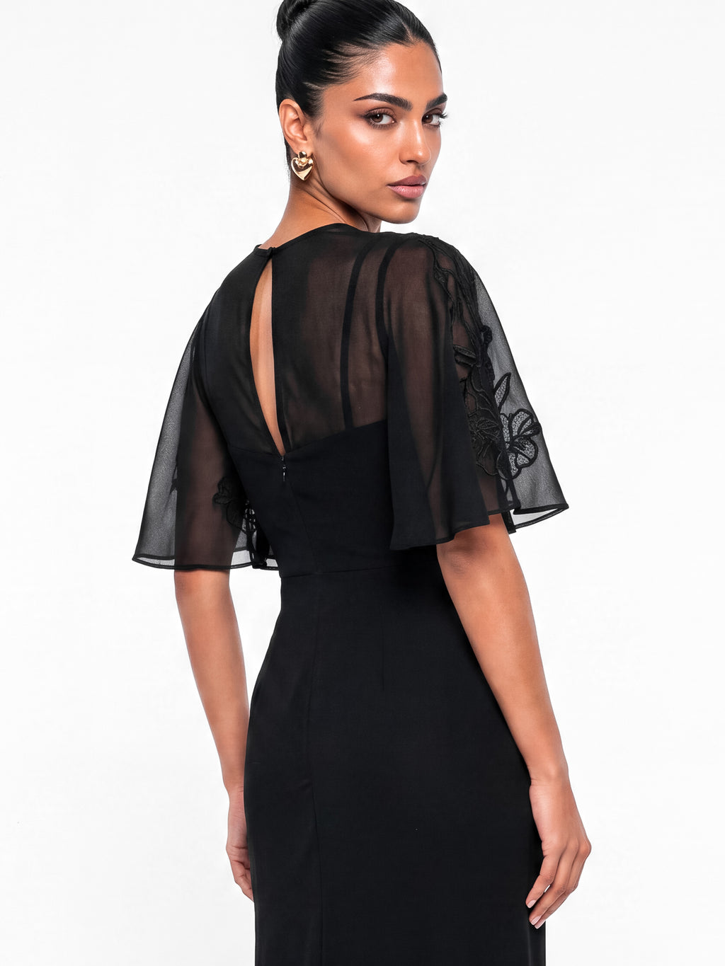 Maya Black Floral Embellished Angel Sleeve Maxi Dress