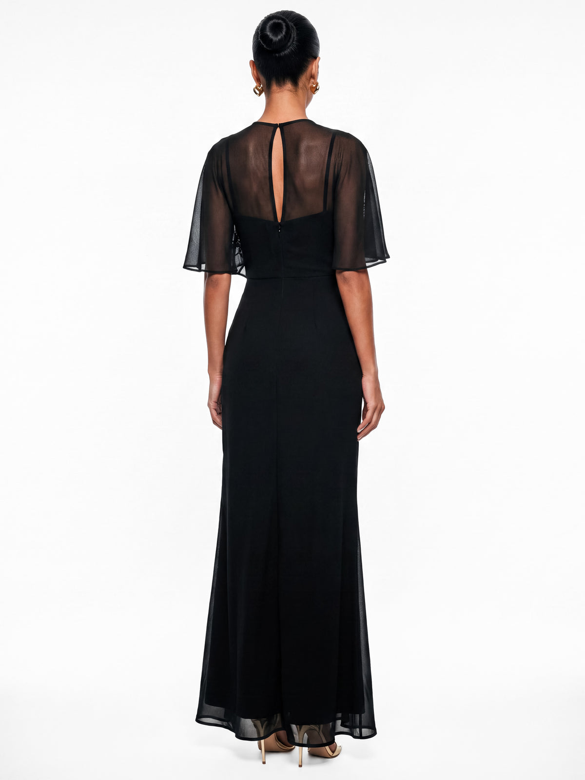 Maya Black Floral Embellished Angel Sleeve Maxi Dress