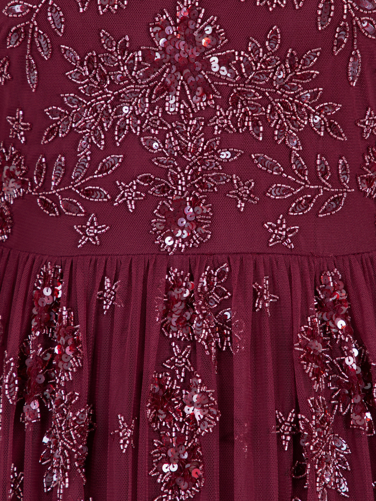 Maya Deep Red Embellished Frilled V Neck Midaxi Dress