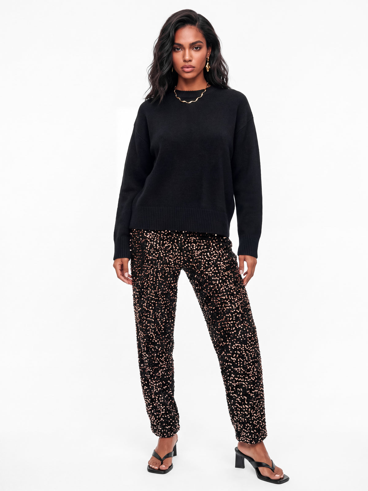 Lovedrobe Black Embellished Velvet Barrel Trousers