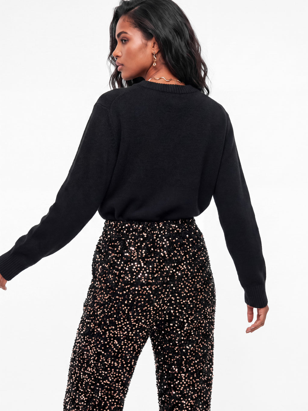 Lovedrobe Black Embellished Velvet Barrel Trousers