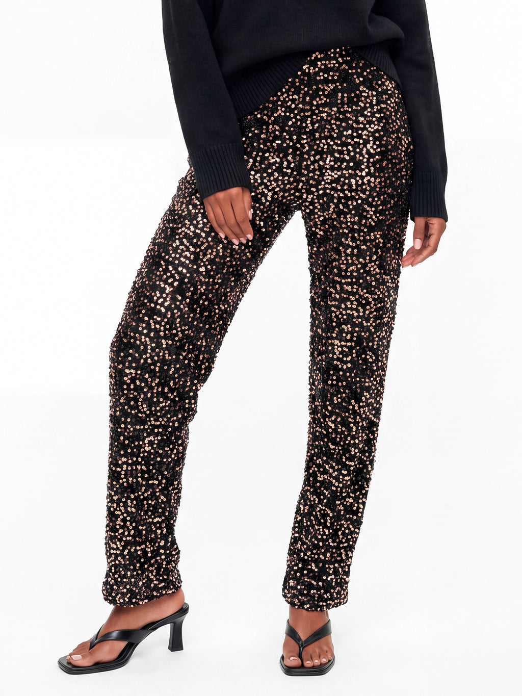 Lovedrobe Black Embellished Velvet Barrel Trousers