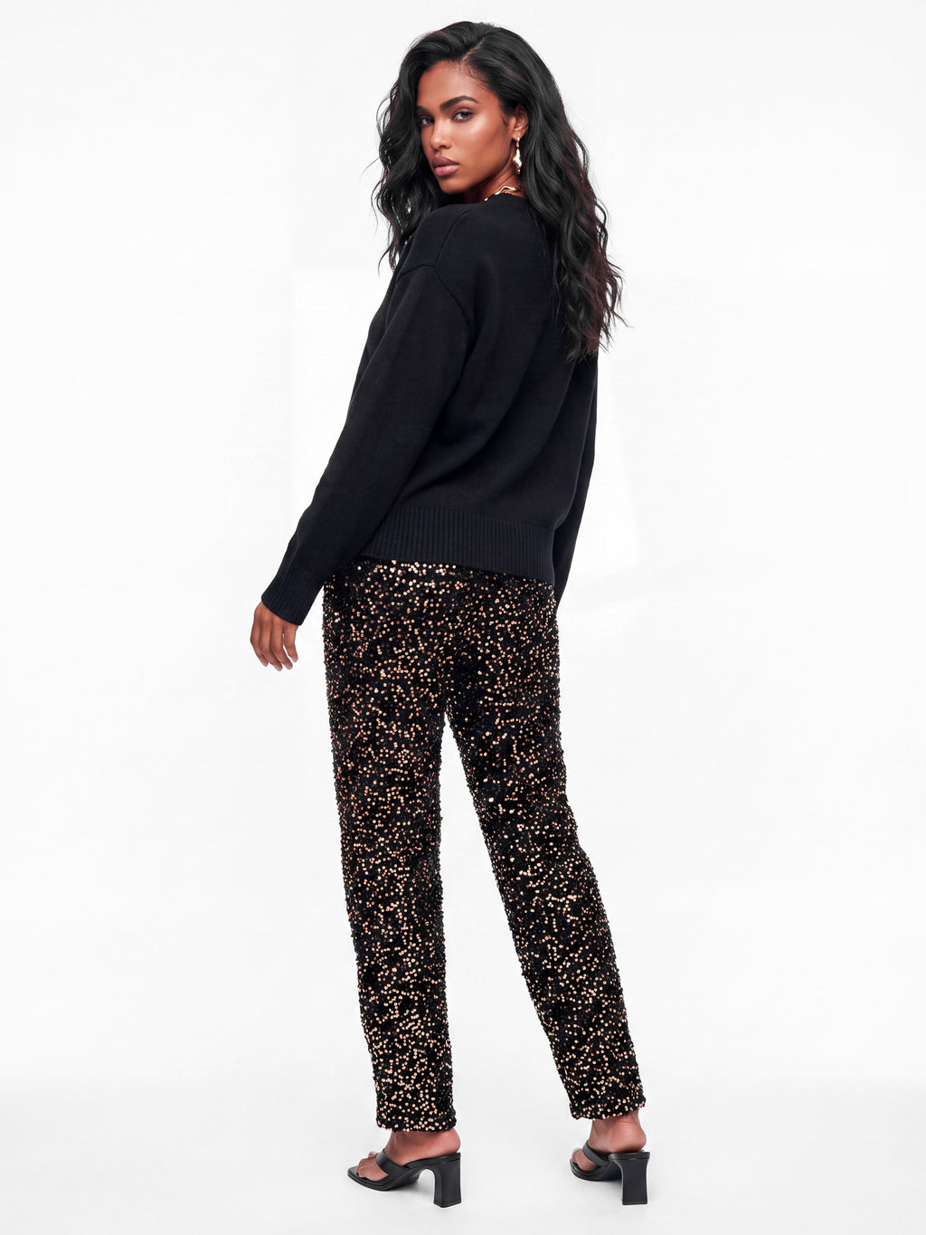 Lovedrobe Black Embellished Velvet Barrel Trousers