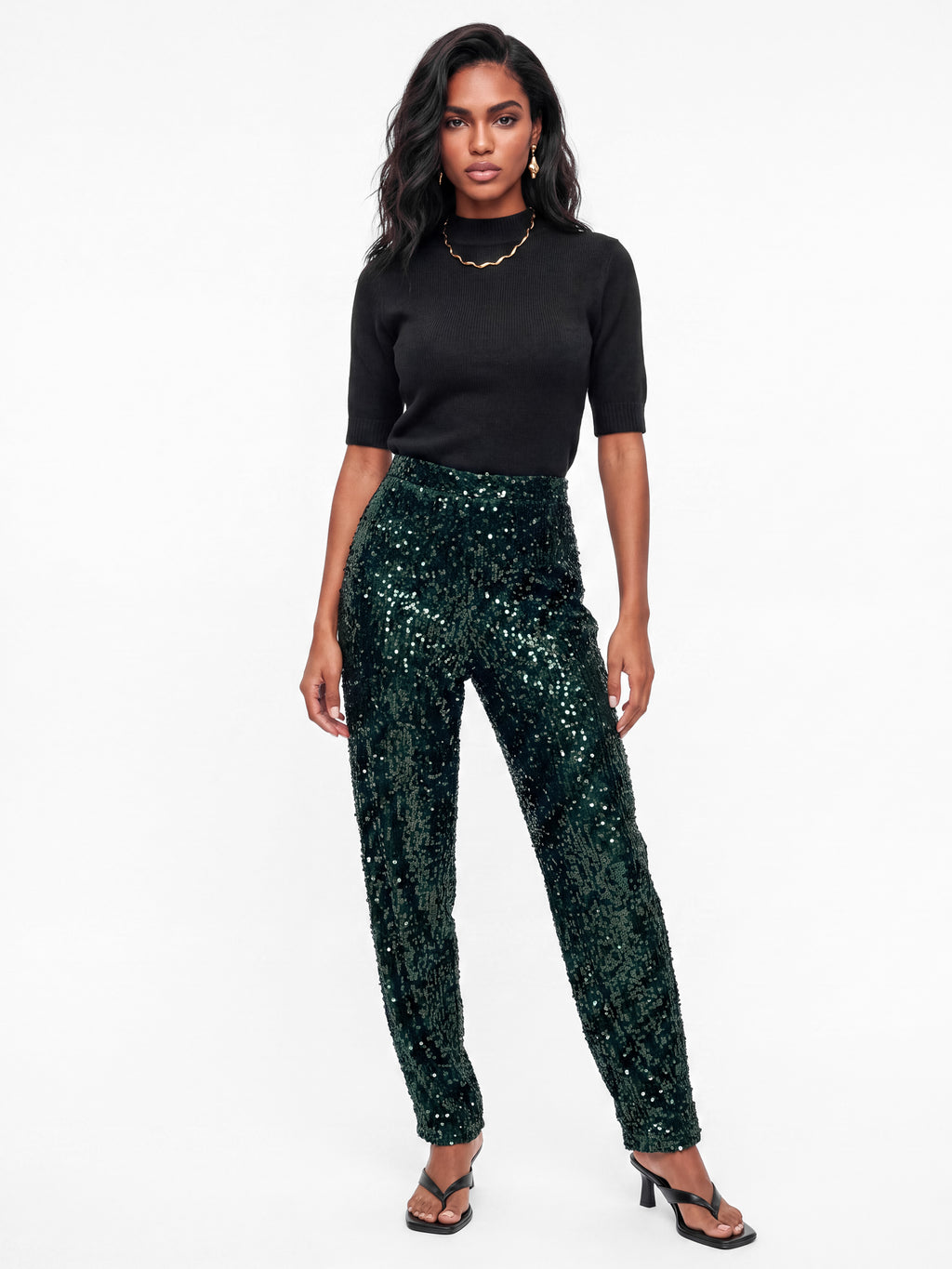 Lovedrobe Emerald Embellished Velvet Barrel Trousers