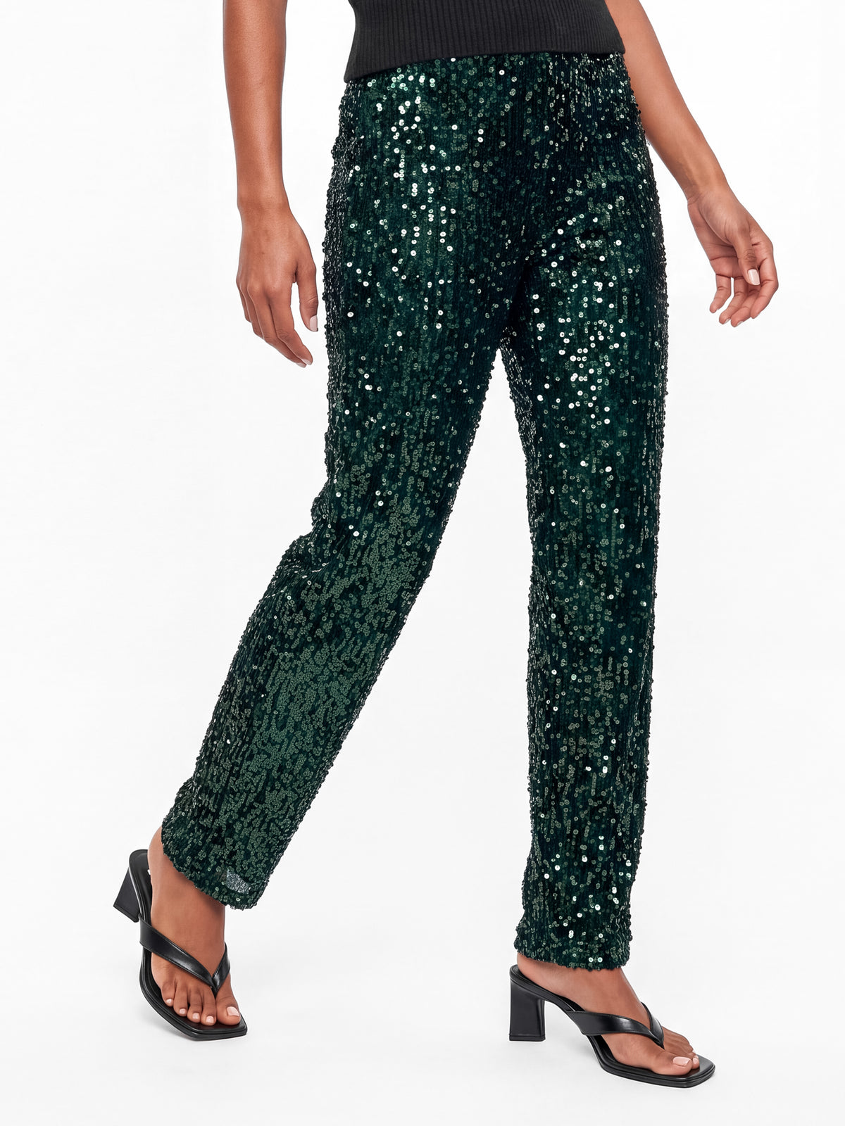 Lovedrobe Emerald Embellished Velvet Barrel Trousers