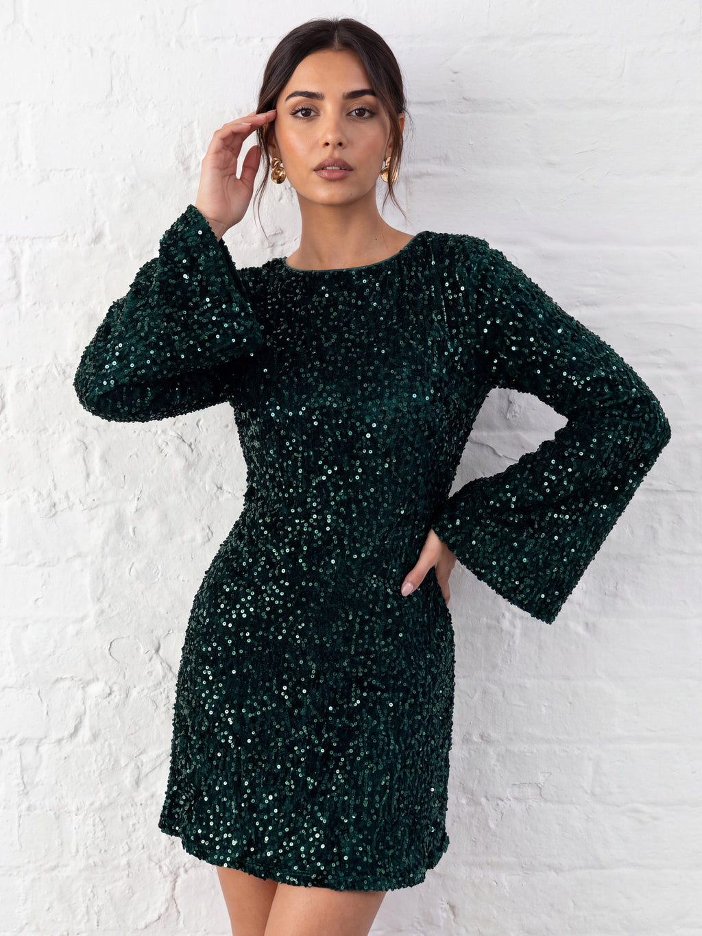 Lovedrobe Emerald Velvet Tie-Back Swing Mini Dress