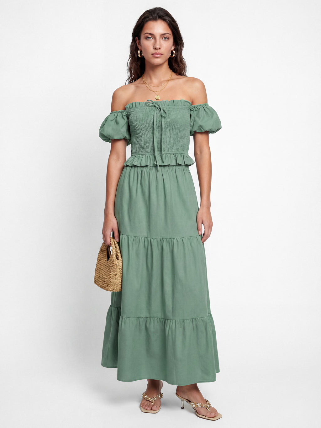 Lovedrobe Sea Green Shirred Waist Tiered Maxi Skirt Co-Ord