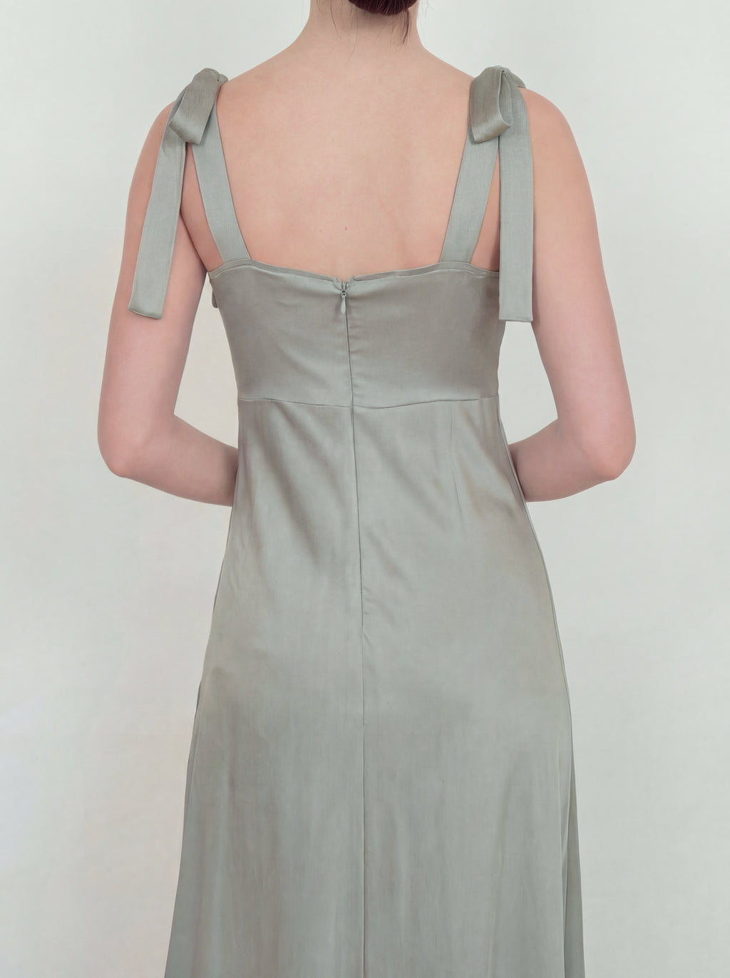Maya Sage Green Tie-Shoulder Satin Maxi Dress