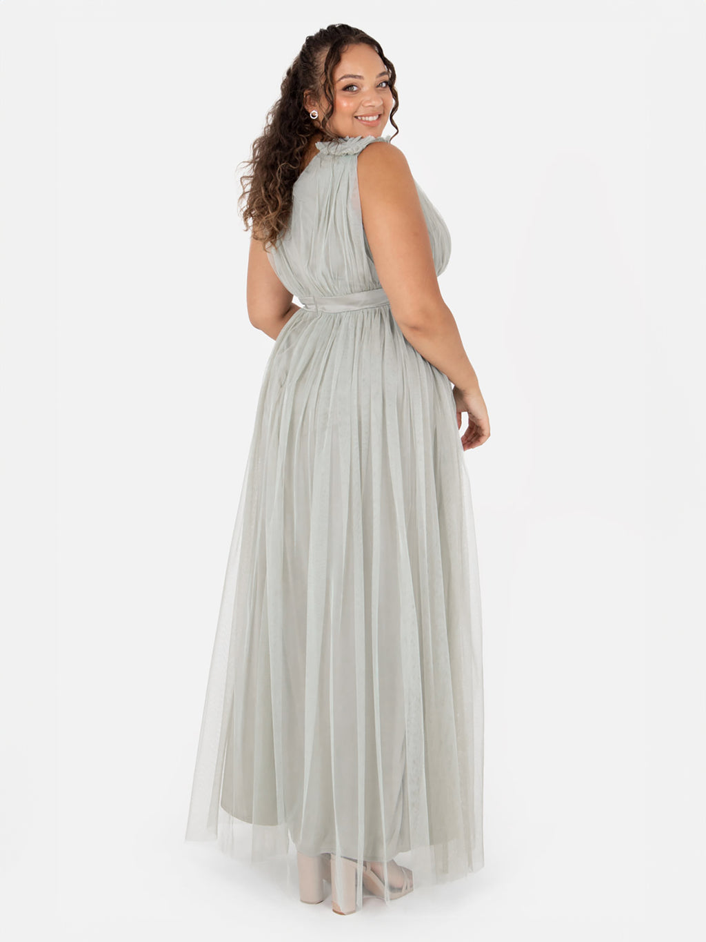 Maya Sage Green Maxi Dress with Ruffle Shoulder Detail